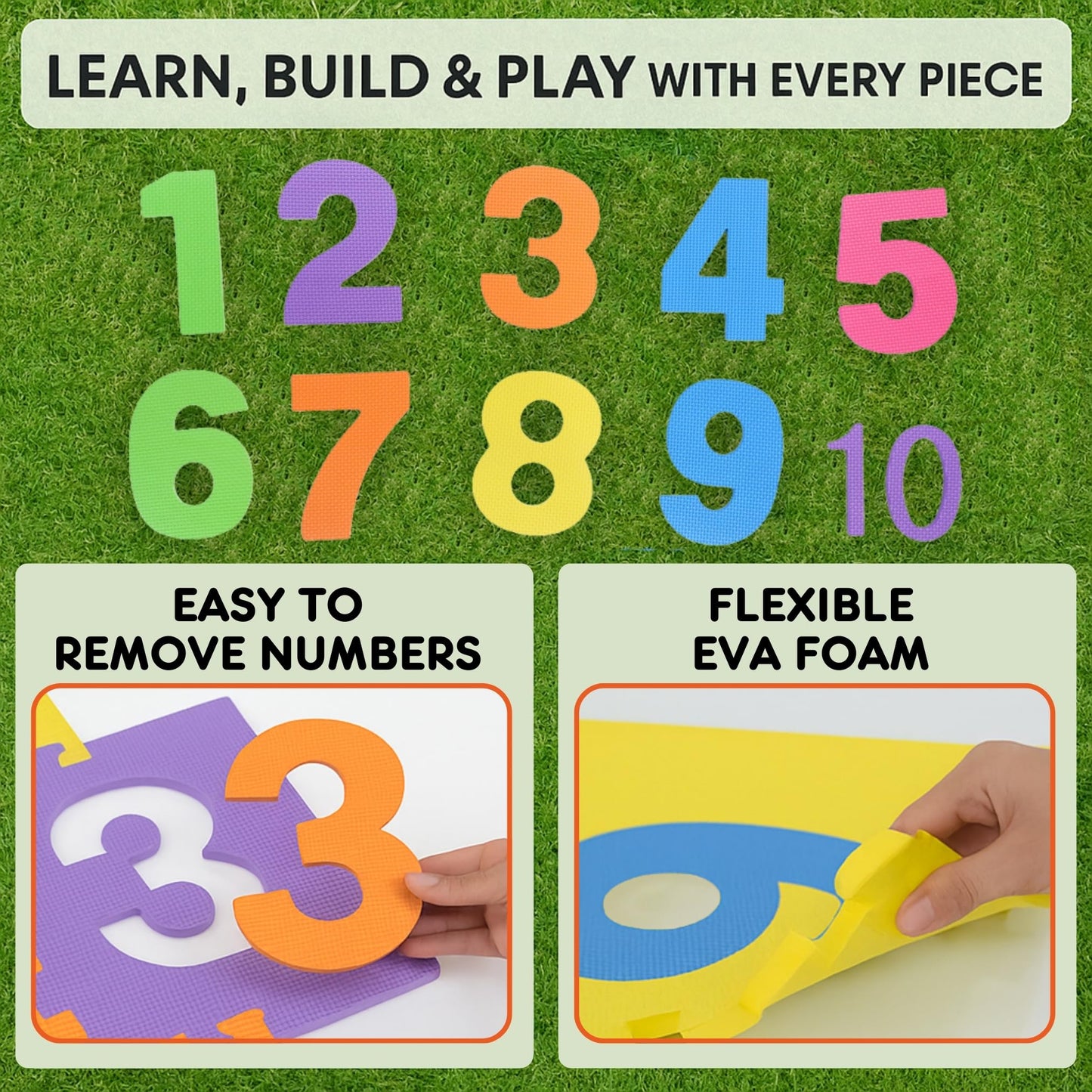 Hopscotch Playmat Foam Interlocking Puzzle Floor Mat - 10 Large Number Tiles (12" by 12" Square Blocks)