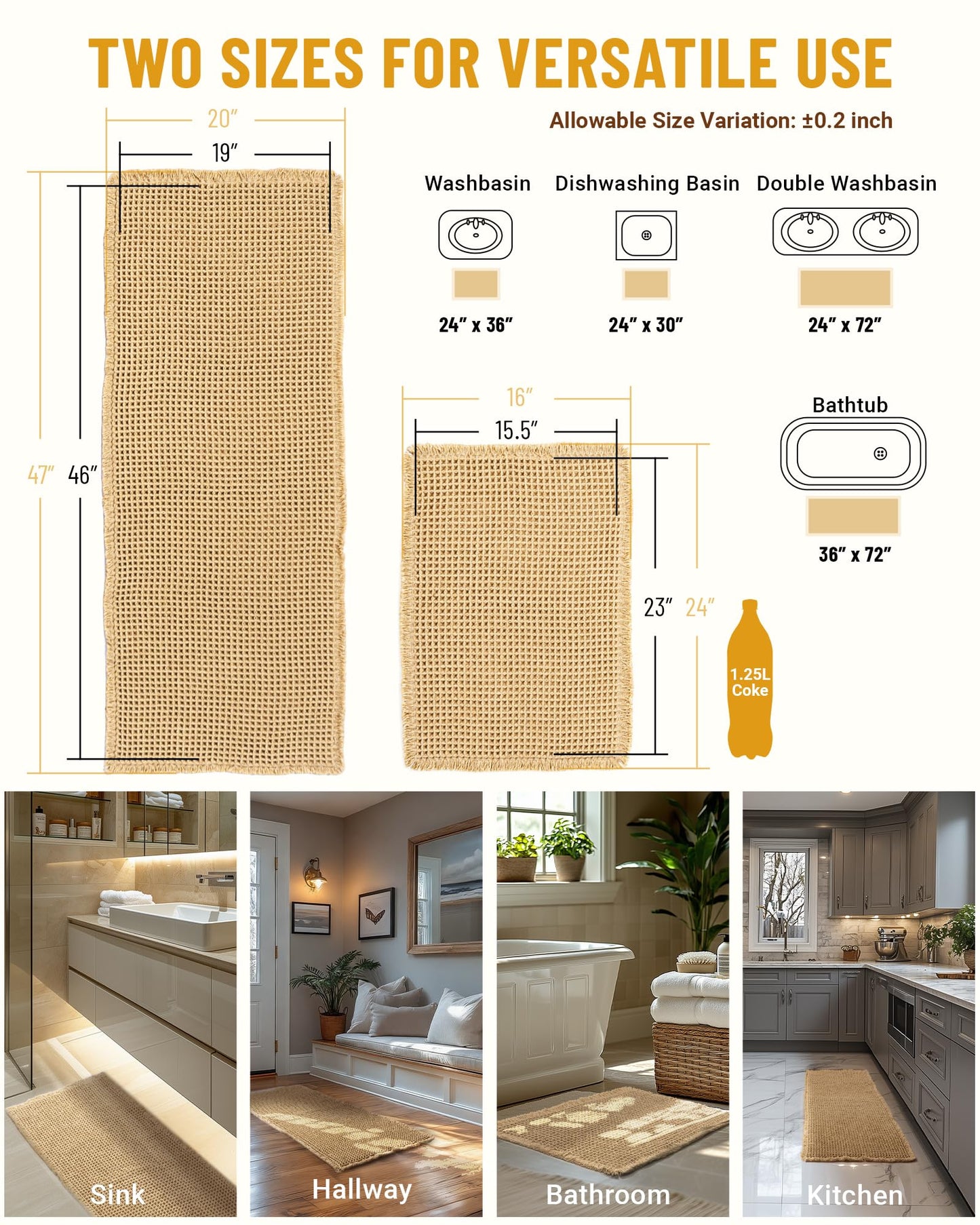 Furicher Large Waffle Bath Mat Set, Non Slip Bath Rug Set, Ultra Absorbent Bath Mats for Bathroom Decor, Extra Soft Floor Bathroom Rugs Sets 2 Piece…