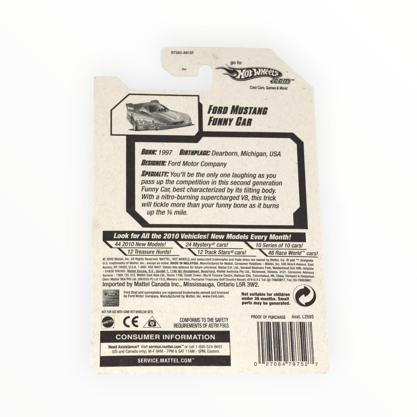 Hot Wheels 2010 Ford Mustang Funny Car HW Racing 10/10 RED #158