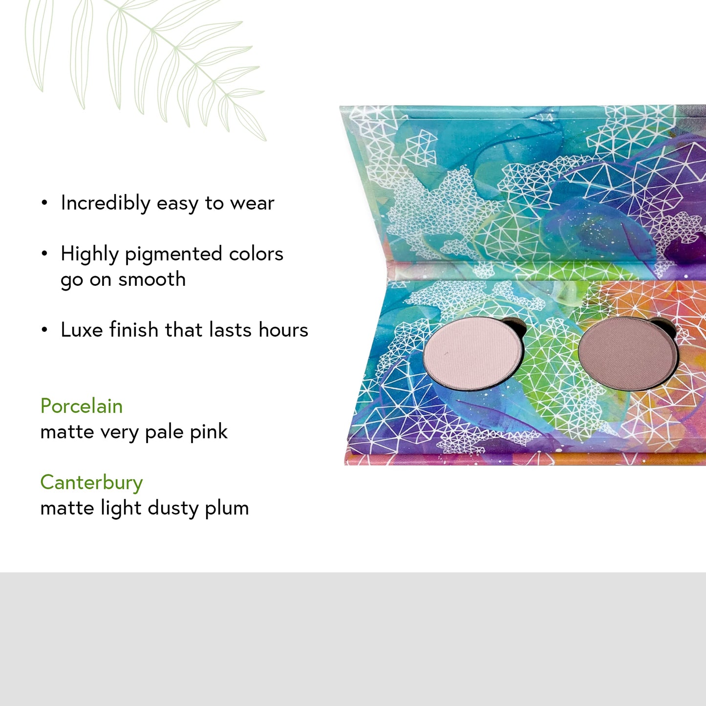 Honeybee Gardens Mini Skinny Duo Eye Shadow Compact in Canterbury and Porcelain, Longlasting, Refillable & Customizable, Vegan, 26mm Pans