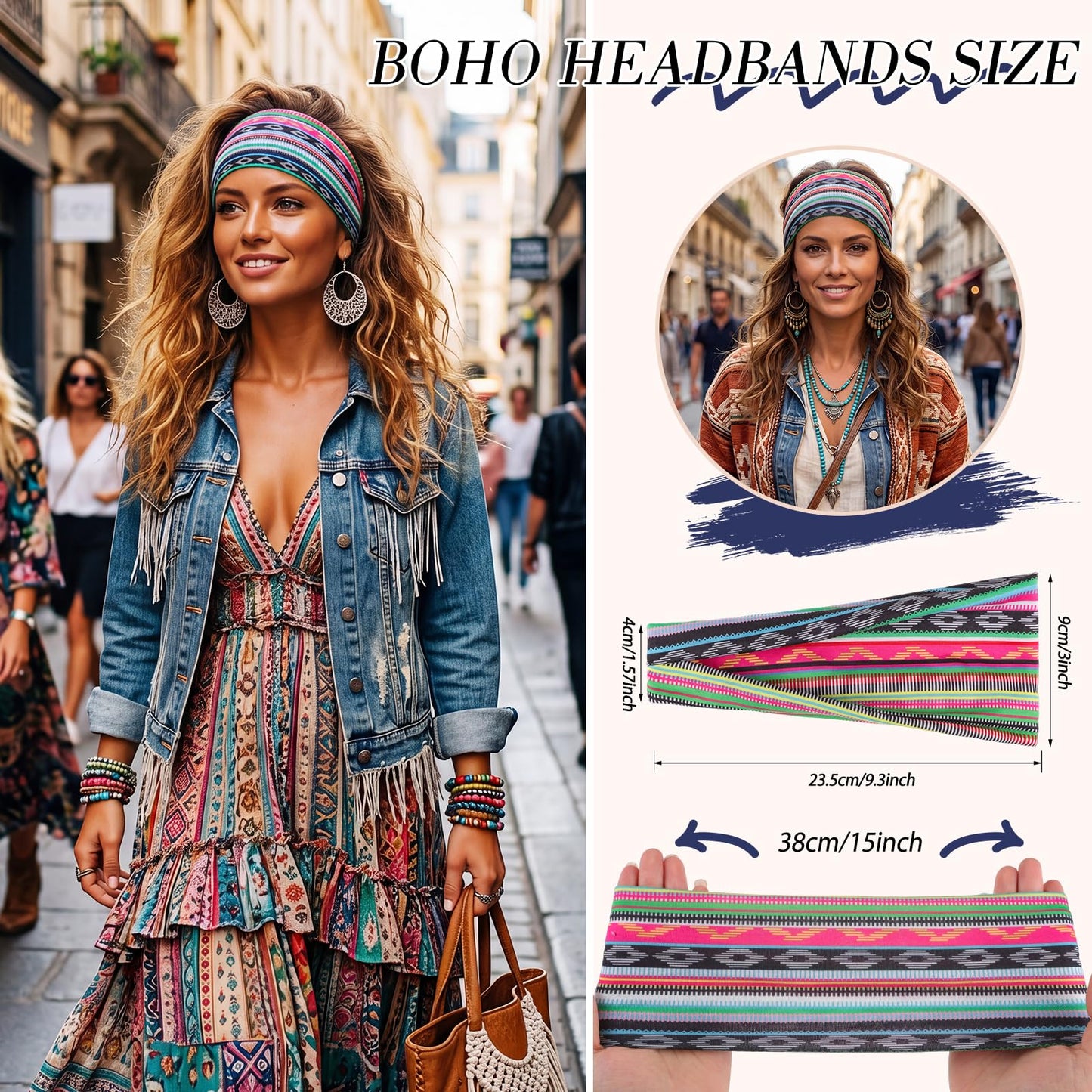 obeoby Sweat-Absorbing Hair Bands, 8 Pack Boho Headbands for Short or Long Hair - Stretchy Great for Yoga, Running, Workout,Hiking Gifts for Women Beauty and Personal Care obeoby