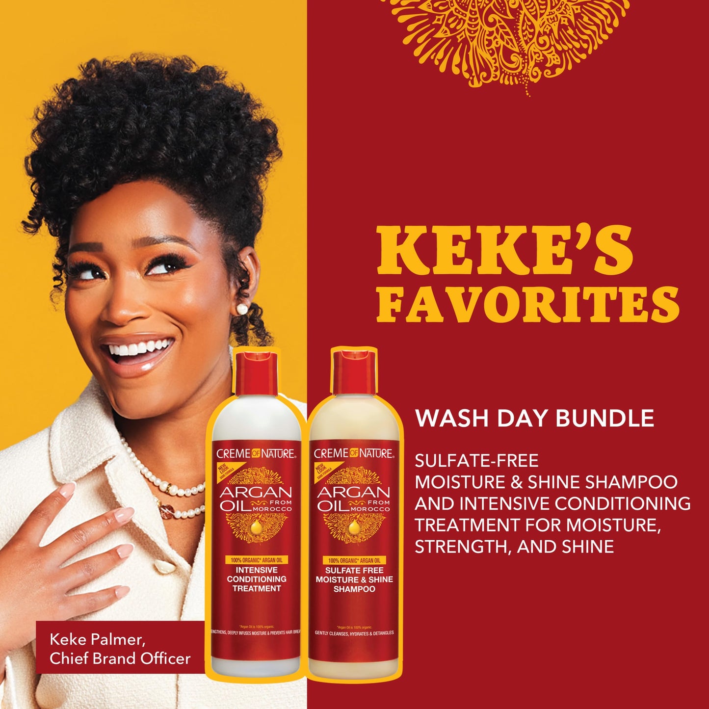 Creme of Nature Argan Oil from Morocco Sulfate-Free Moisture and Shine Shampoo and Intensive Conditioning Treatment Set, Hydrating Shine-Enhancing