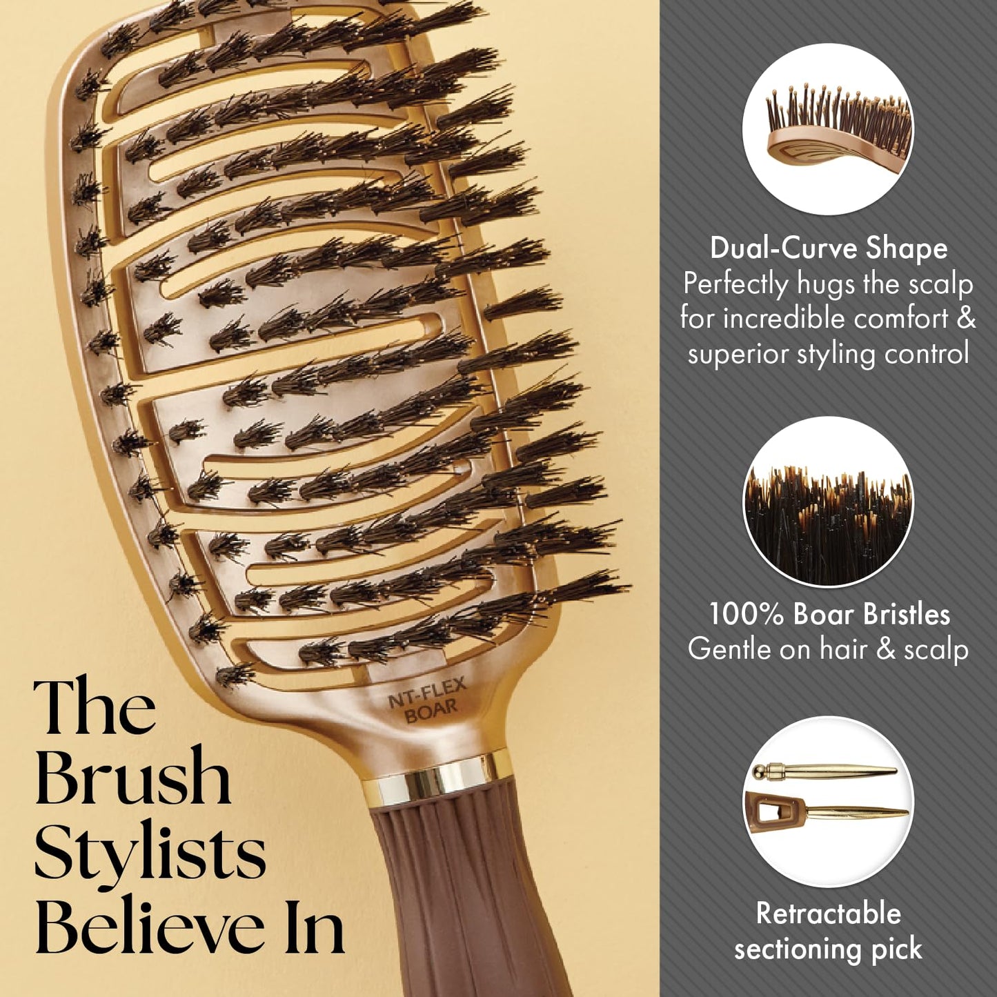 Olivia Garden NanoThermic Ceramic + Ion Flex Scalp-Hugging & Vented Hair Brush NT-FLEXBR (Boar)