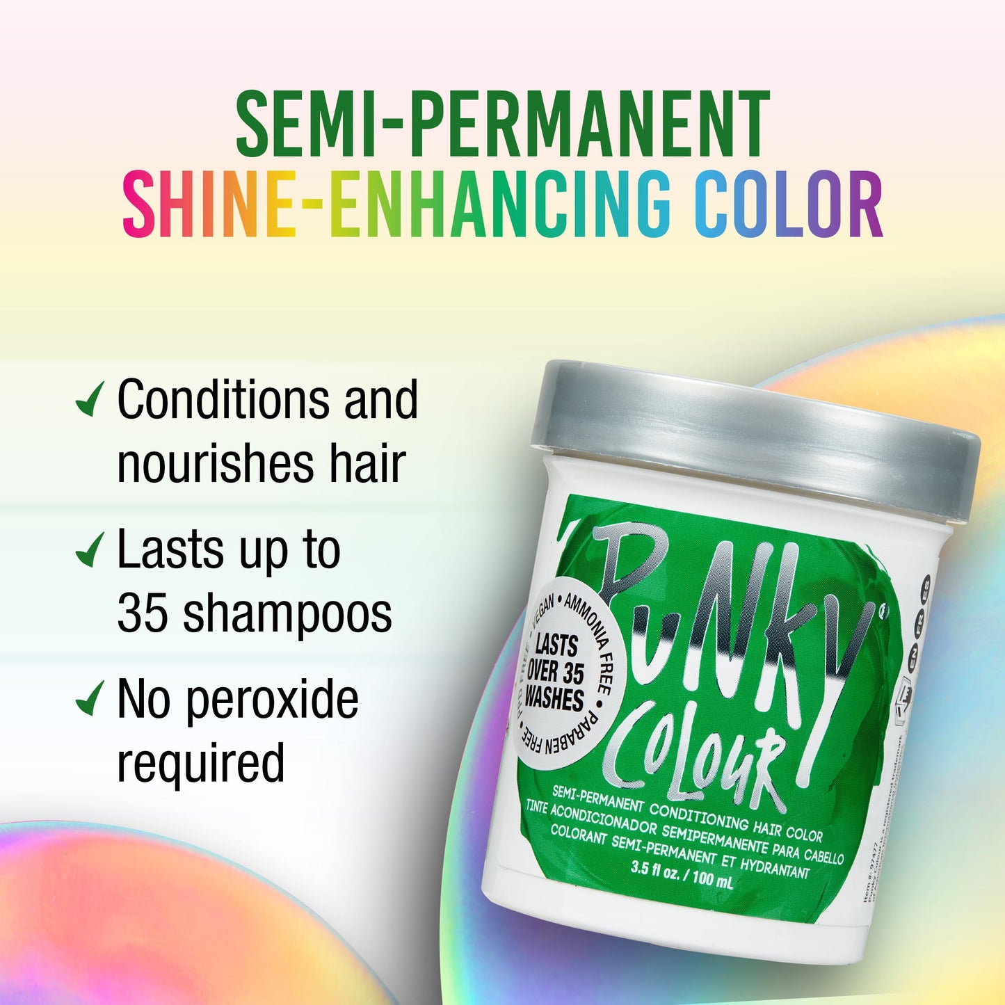 Punky Apple Green Semi Permanent Hair Color - Vegan & Cruelty-Free Conditioning Hair Dye, Lasts Up to 35 Washes, 3.5 fl oz