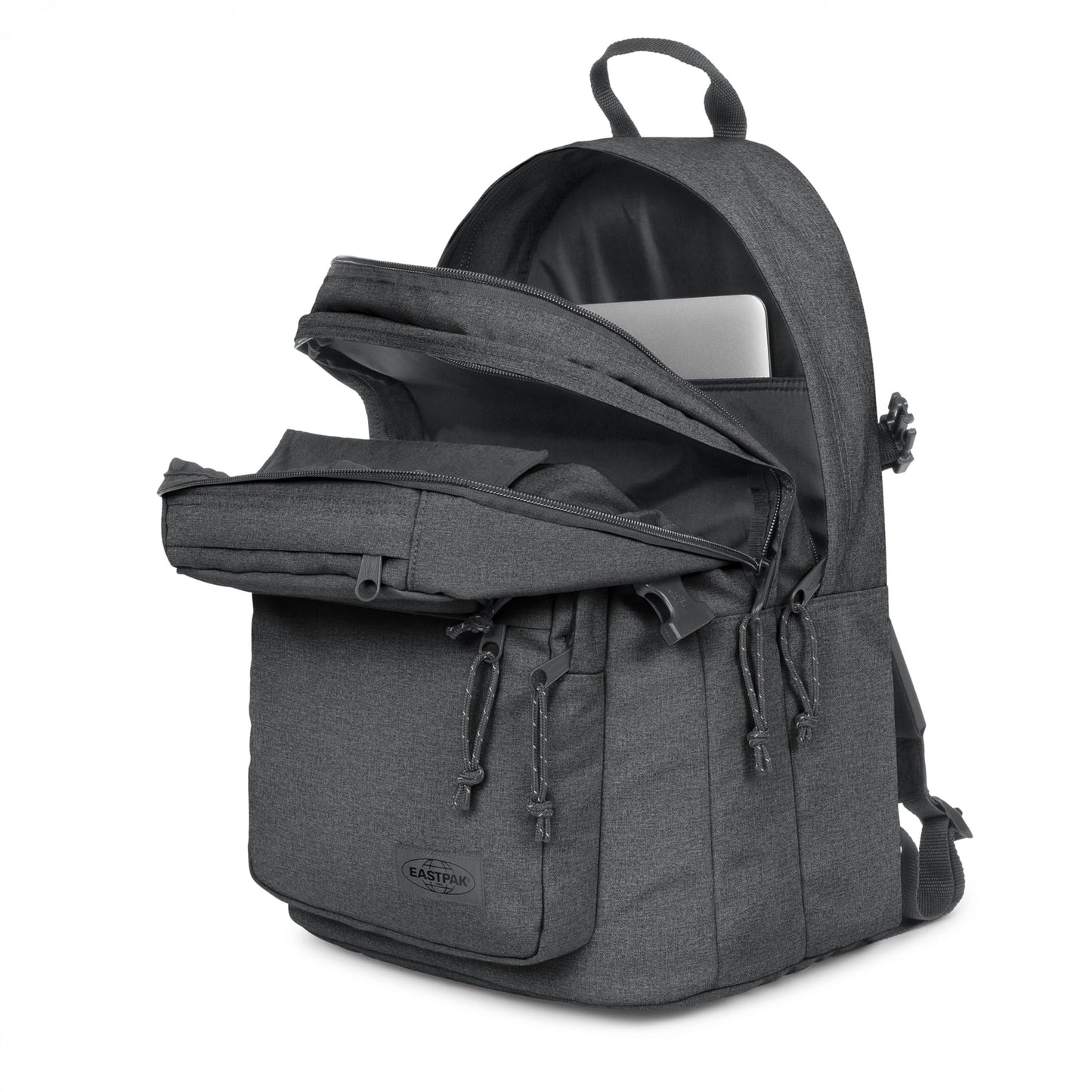 EASTPAK Double Pro - 32L Performance Backpack with 16" Laptop Sleeve, Dual Compartments, Security Pocket, Bottle Holder & Organizer, Black Denim