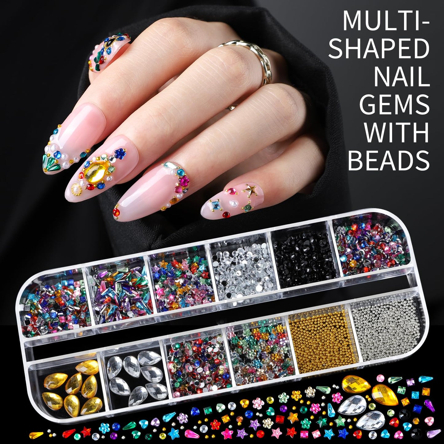 Teenitor Nail Charms Nail Gems with 15 Sheets Gold Nail Stickers, 6 Boxes of Rhinestones for Nails Art Tools, 3D Nail Decals Pearls for Nails Beauty and Personal Care Teenitor