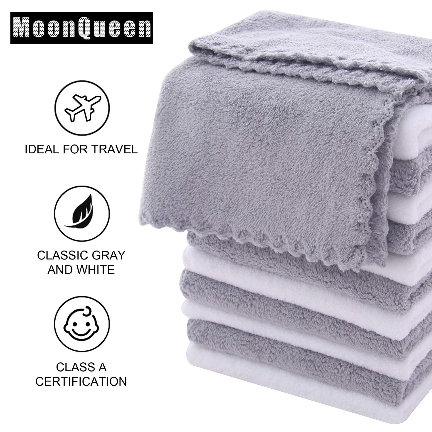 MOONQUEEN Microfiber Facial Cloths Fast Drying Washcloth 12 Pack - Premium Soft Makeup Remover Cloths - Highly Absorbent Beauty and Personal Care MOONQUEEN
