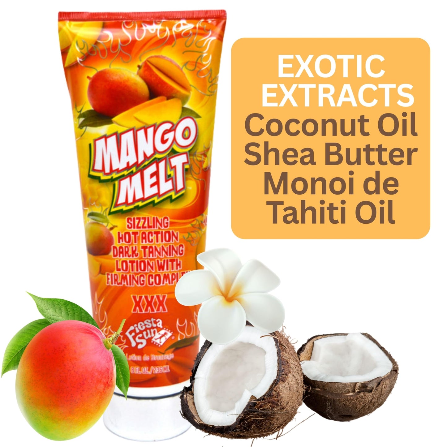 Fiesta Sun Mango Melt Sizzling Hot Action Dark Tanning Lotion, 8 fl oz, For Indoor or Outdoor Sunning