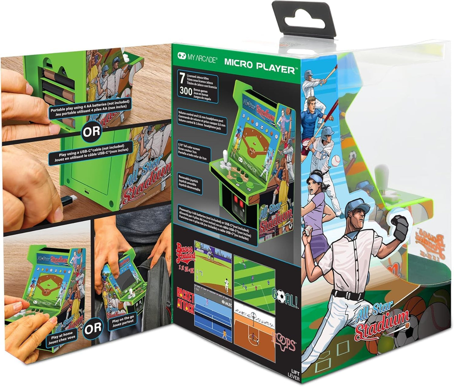 My Arcade All Star Stadium Micro Player- Fully Portable Mini Arcade Machine with 307 Retro Games, 2.75" Screen,White