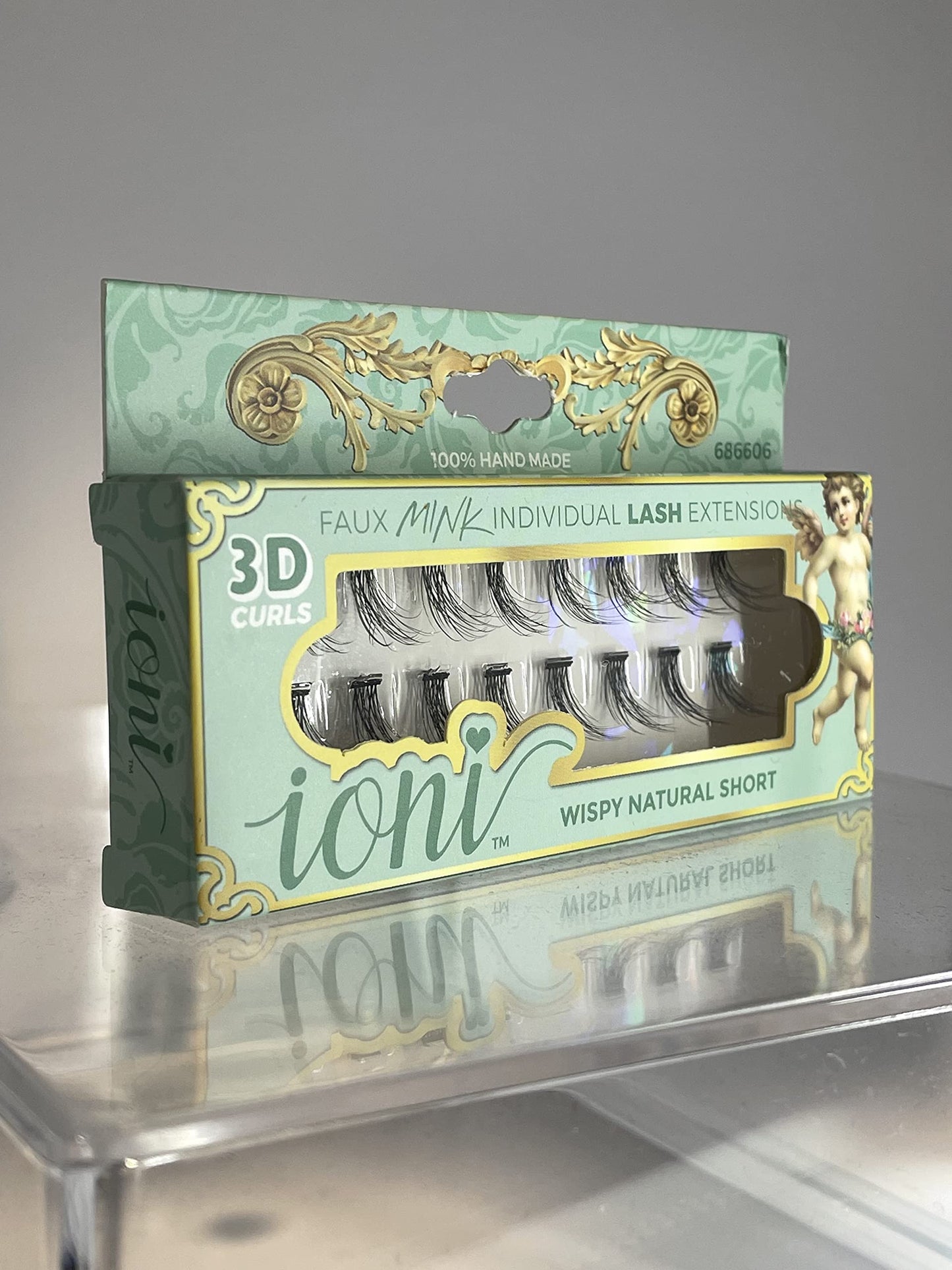 Ioni Cosmetics Faux Mink Individual Lash Extensons 3-STRAND Natural-Short, Black