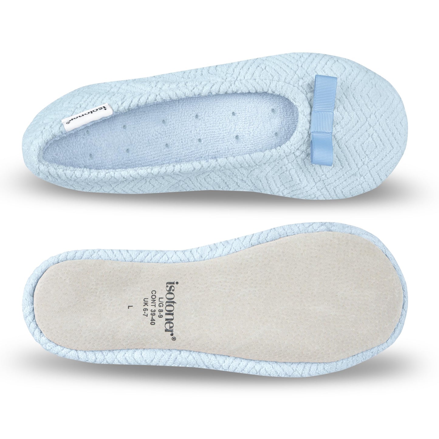 isotoner Women's Diamond Microterry Gemma Ballerina Slippers with Memory Foam Comfort and Genuine Suede Sole, Blue Fog Diamond, 5-6 Beauty & Personal Care isotoner