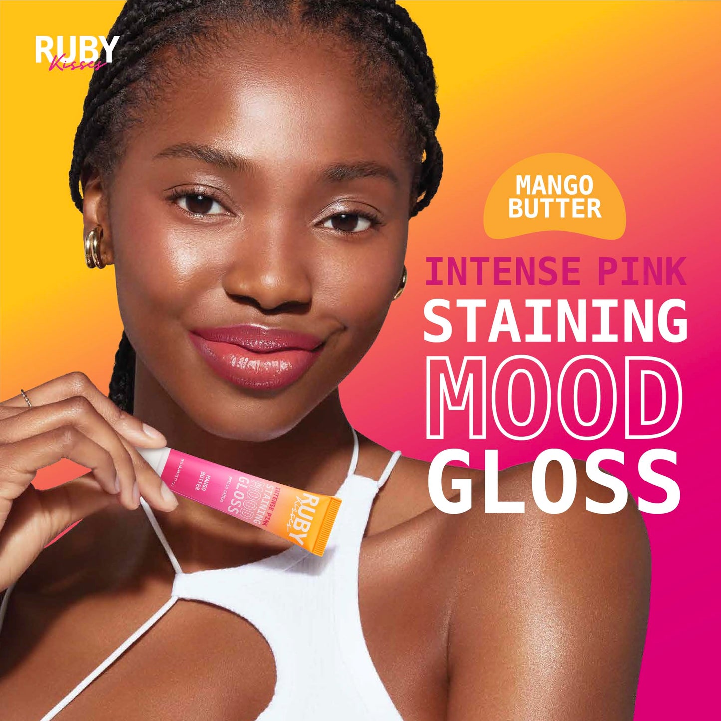Ruby Kisses pH Lip Gloss, Intense Pink Tinted Lip Balm Stain, Mood Color Changing Lipstick with Mango Butter for Long-Lasting Hydration, Lightweight