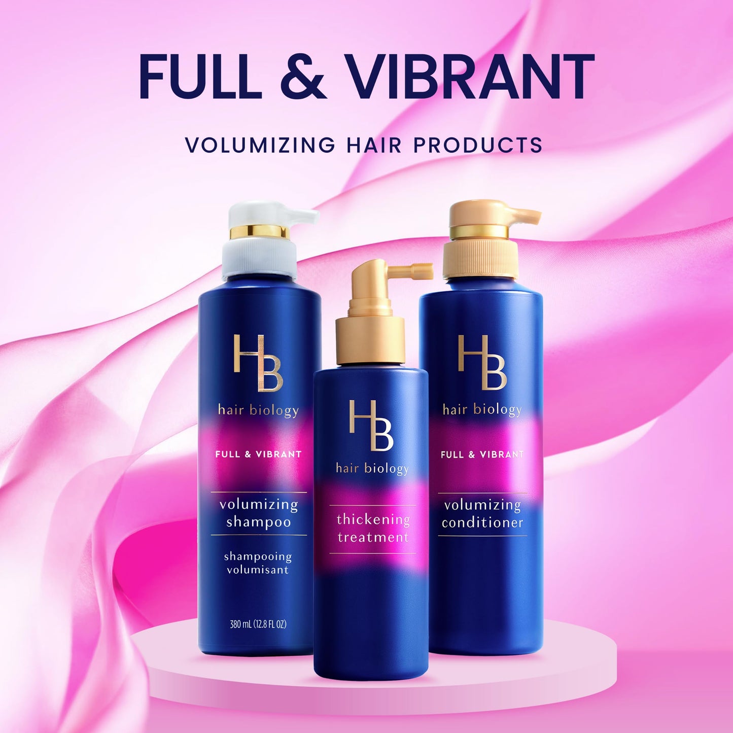 Hair Biology Full & Vibrant Set Including: Volumizing Shampoo (12.8 Fl Oz), Conditioner (12.8 Fl Oz) & Thickening Treatment (6.4 Fl Oz), for Thin or