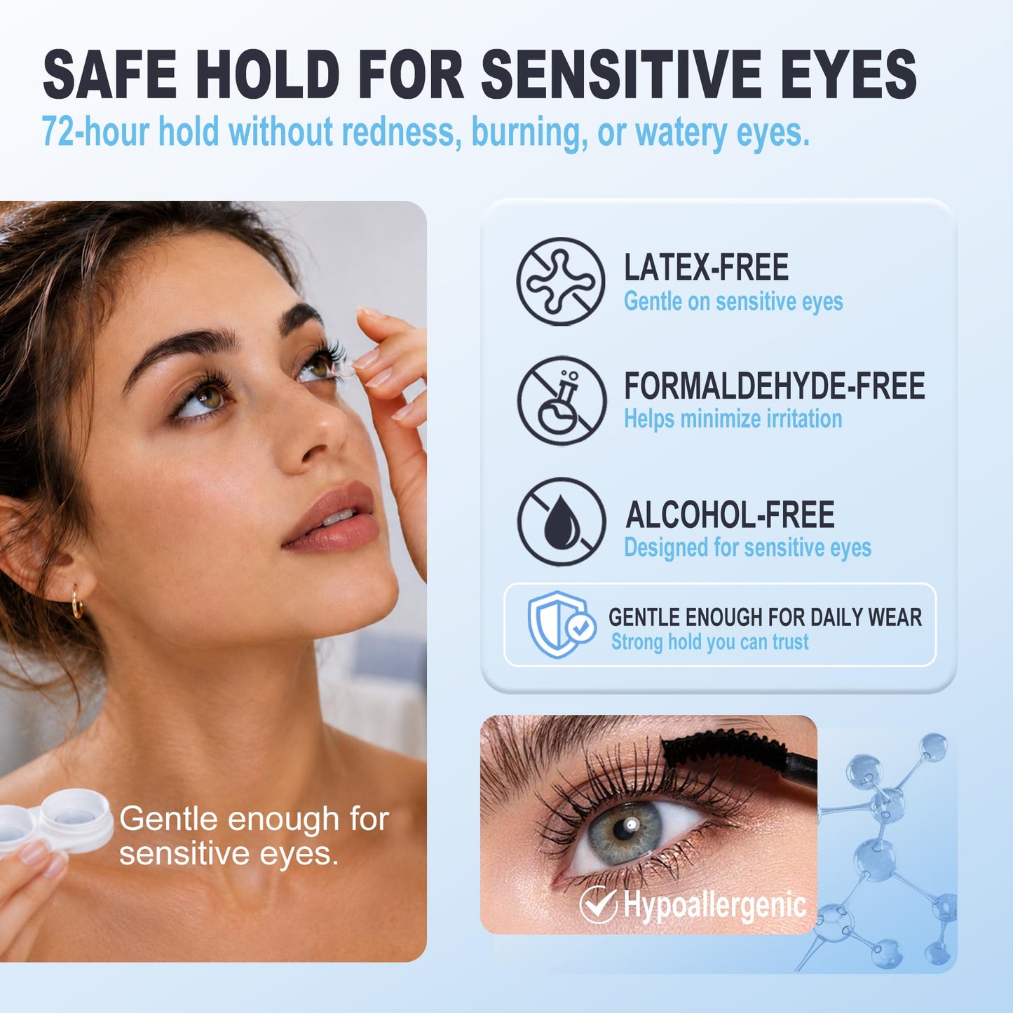 Waterproof Lash Cluster Glue for Sensitive Eyes, Hypoallergenic Lash Bond and Seal for Shower Sleep Workout & Washing, 72H Long Lasting Eyelash Beauty and Personal Care LANKIZ