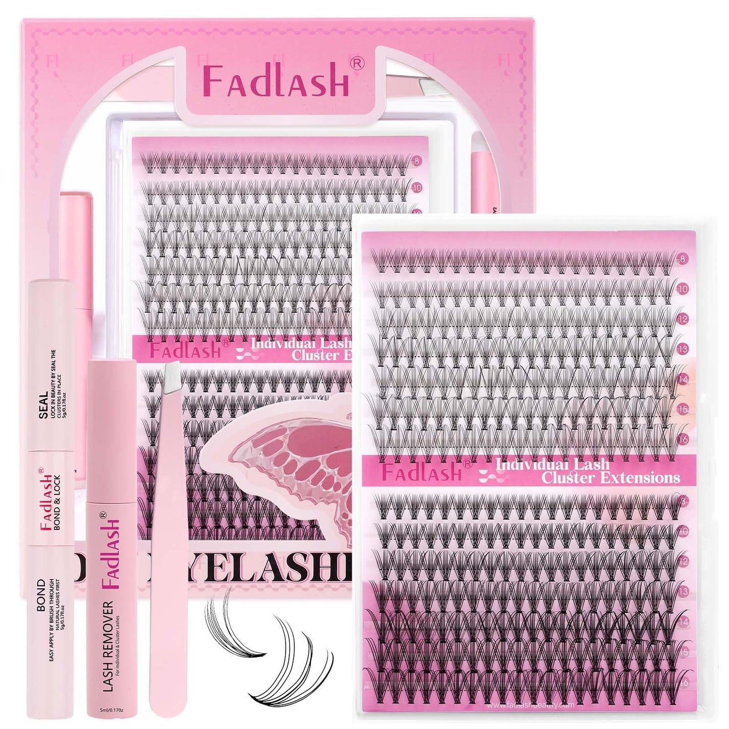 FADLASH Lash Clusters Kit 8-16mm Eyelash Cluster Lashes with Lash Bond and Seal Lash Remover Lash Tweezers DIY Lash Extension Kit (10D+20D-07C-8-16 Beauty and Personal Care FADLASH Default Title