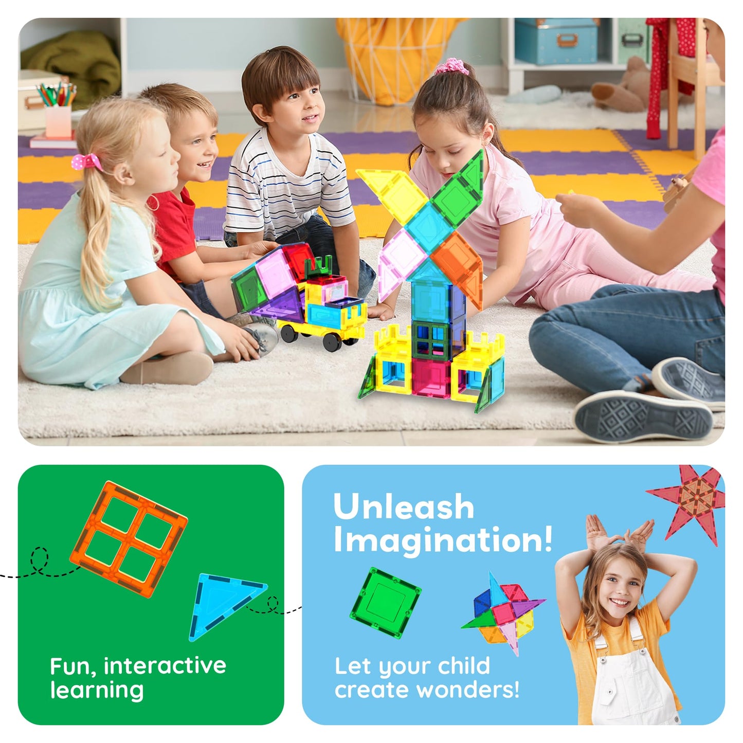 PicassoTiles 101pcs Magnetic Tiles with Car & Carry Bag – STEM Building Blocks Educational Toy Set for Kids Ages 3+ (PC101)