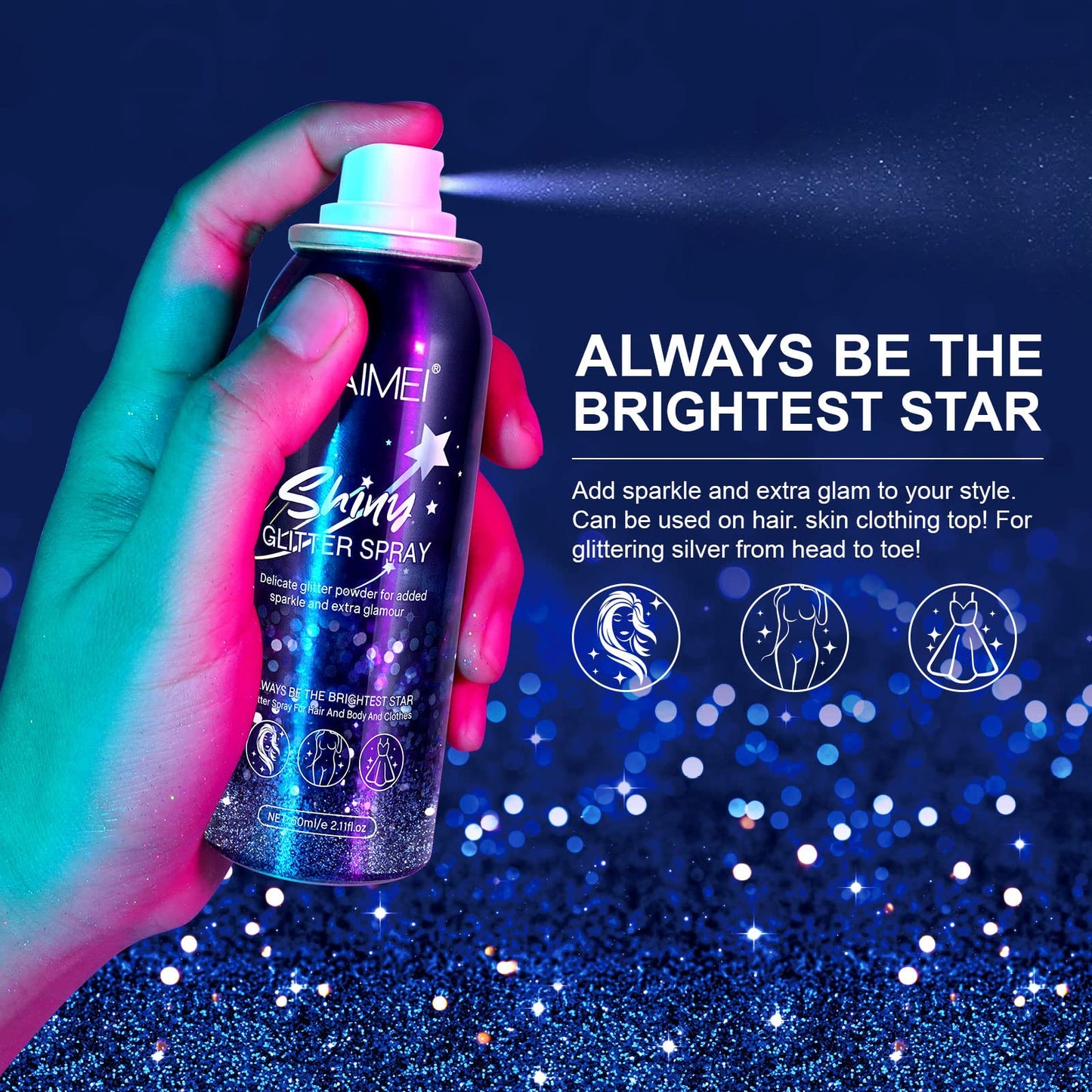 Shiny Glitter Spray for Hair, Tiktok Shiny Glitter Spray,Highlighter Powder for Party,Face, Body,Hair,Dress Prom Halloween Decorations Disco Ball