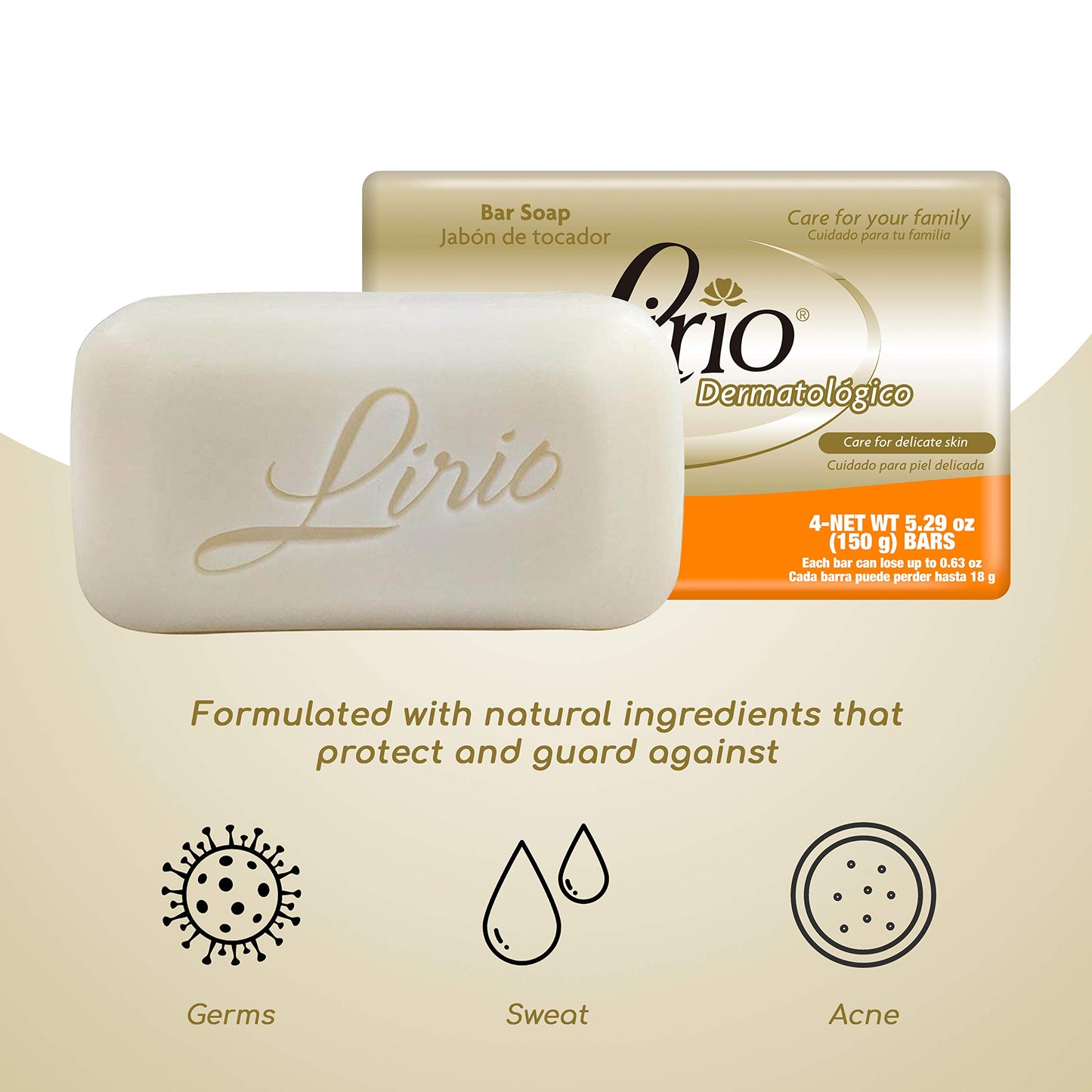 Lirio Derma Bar Soap, Dermatologico Body Soap, 5.3 Ounce, Pack of 4