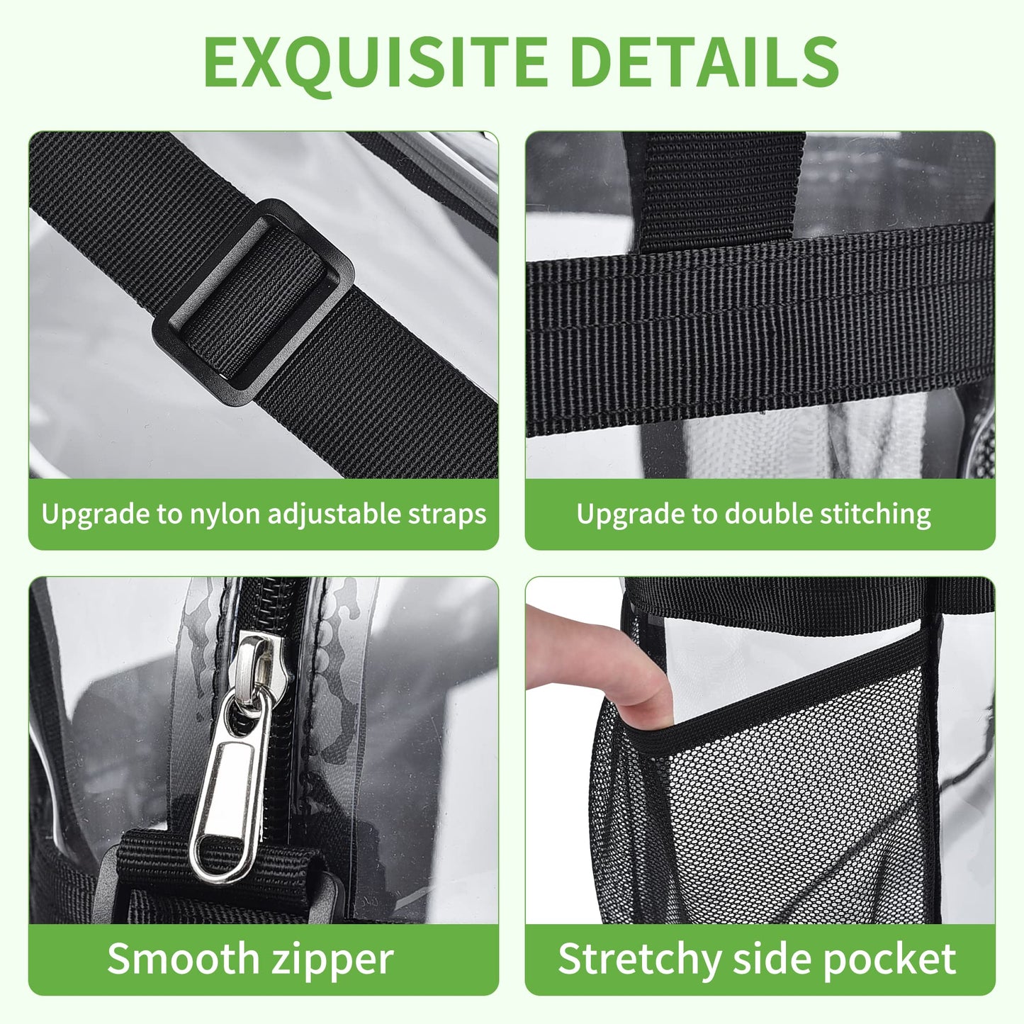 Bagenius Clear Bag Stadium Approved, 12×6×12 Clear bag for Stadium Events, Women's Handbag for Sports Concert Festival Work, Black