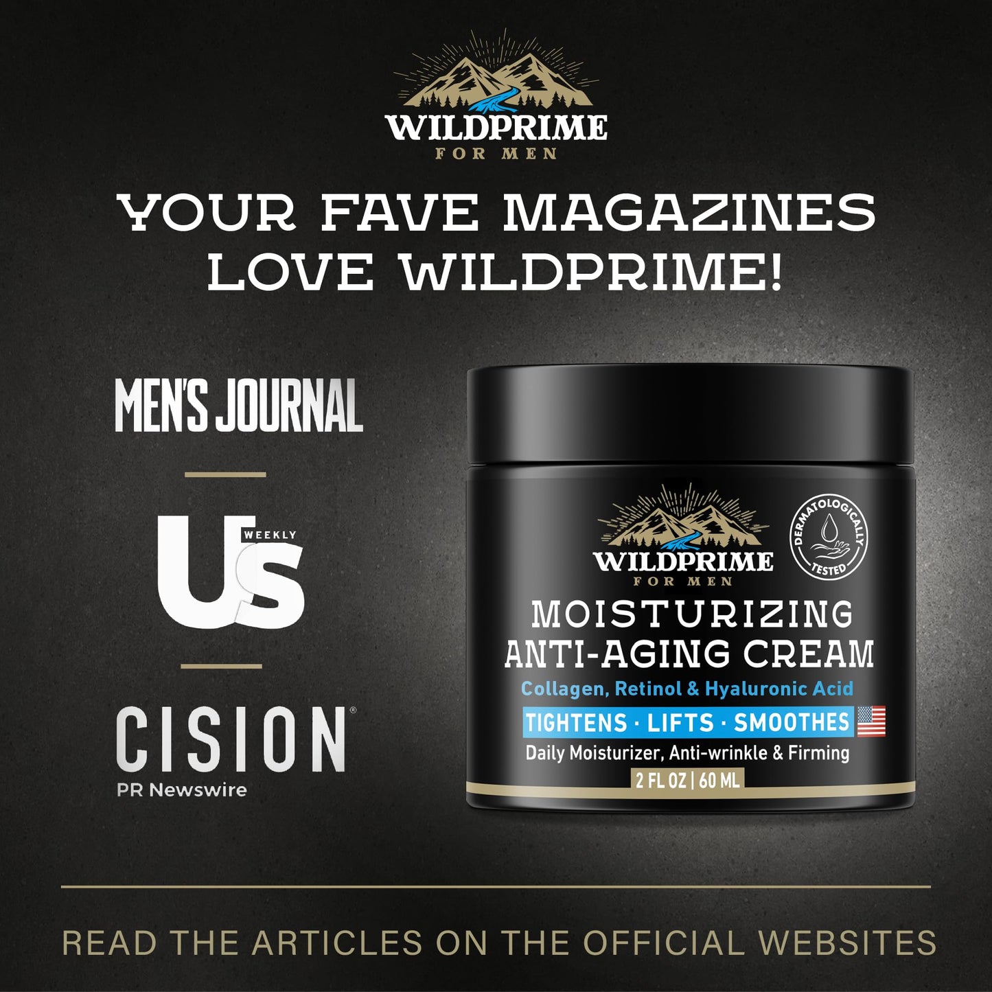 Men's Face Moisturizer Cream - Anti Aging & Wrinkle - Men's Shave Lotion - Made in USA - Collagen, Hyaluronic Acid, Vitamins E & A, Avocado Oil - Age Beauty and Personal Care WildPRIME