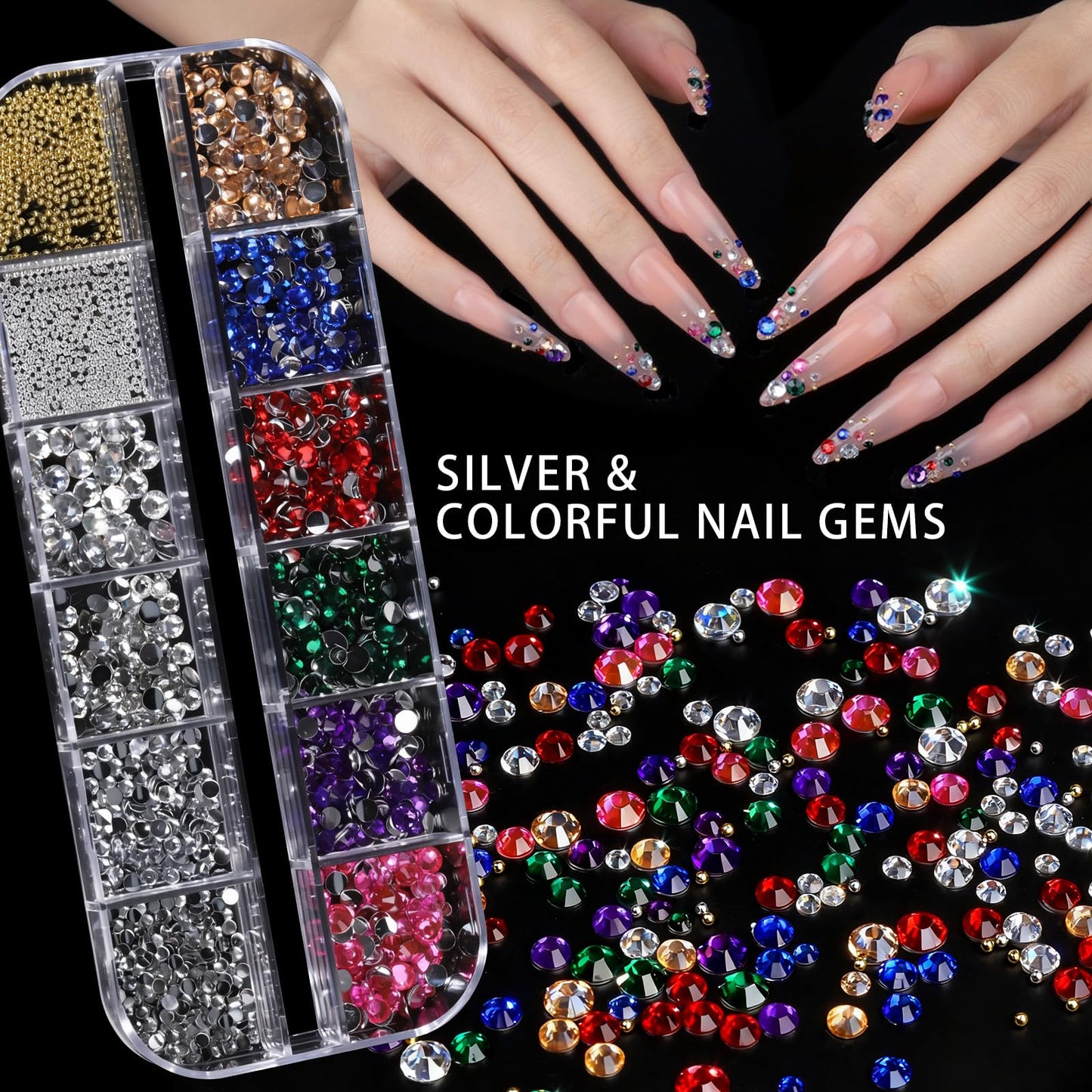 Teenitor 4 Boxes Nail Charms and Gems Set, Nail Rhinestones Nail Kit with Nail Art Brushes Nail Stand, Nail Gems Nail Design Tools with 15pcs Nail Beauty and Personal Care Teenitor