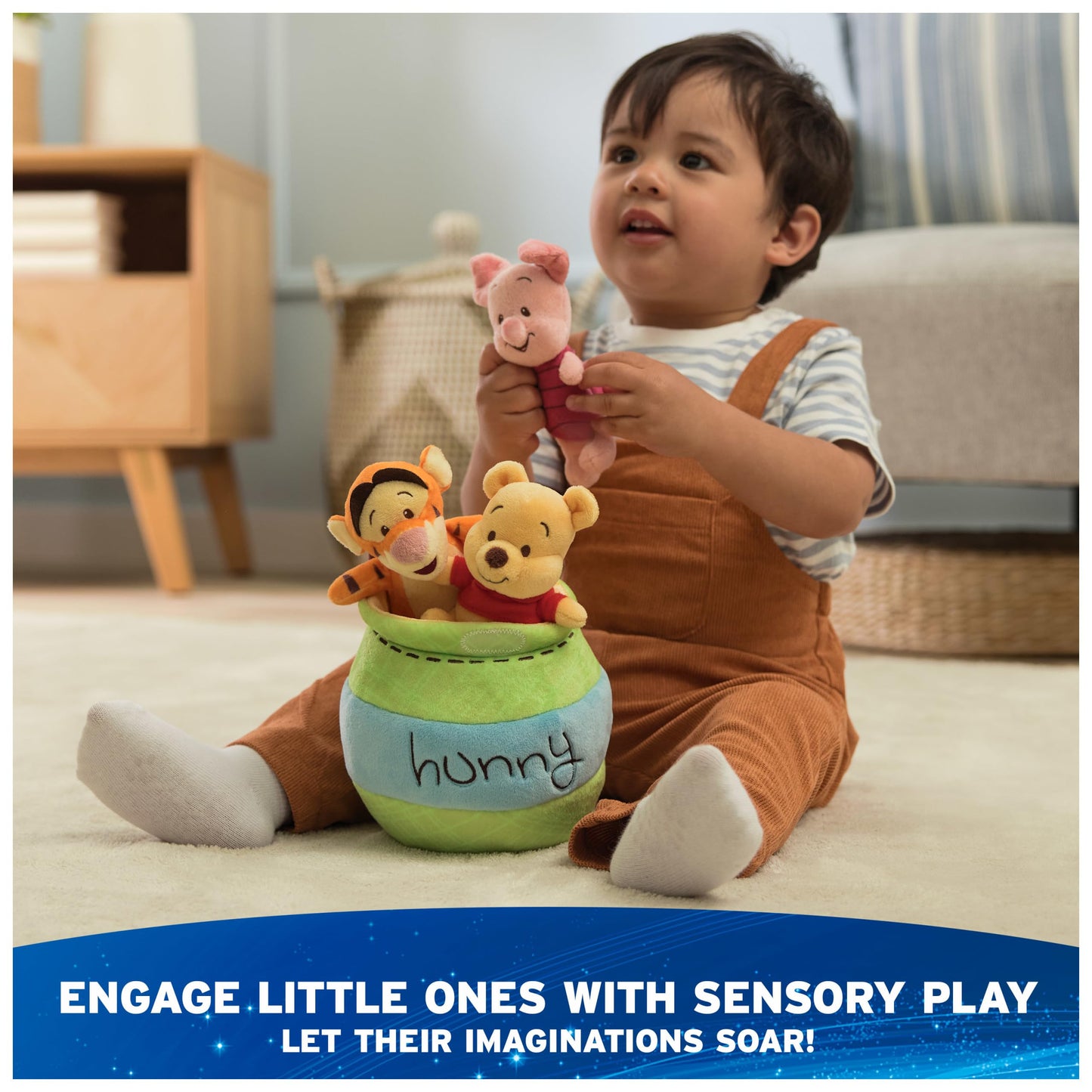 GUND Disney Official Winnie The Pooh Plush Playset with Pooh, Tigger, and Piglet, Sensory Toy Stuffed Animals for Ages 0 and Up, Green, 8”