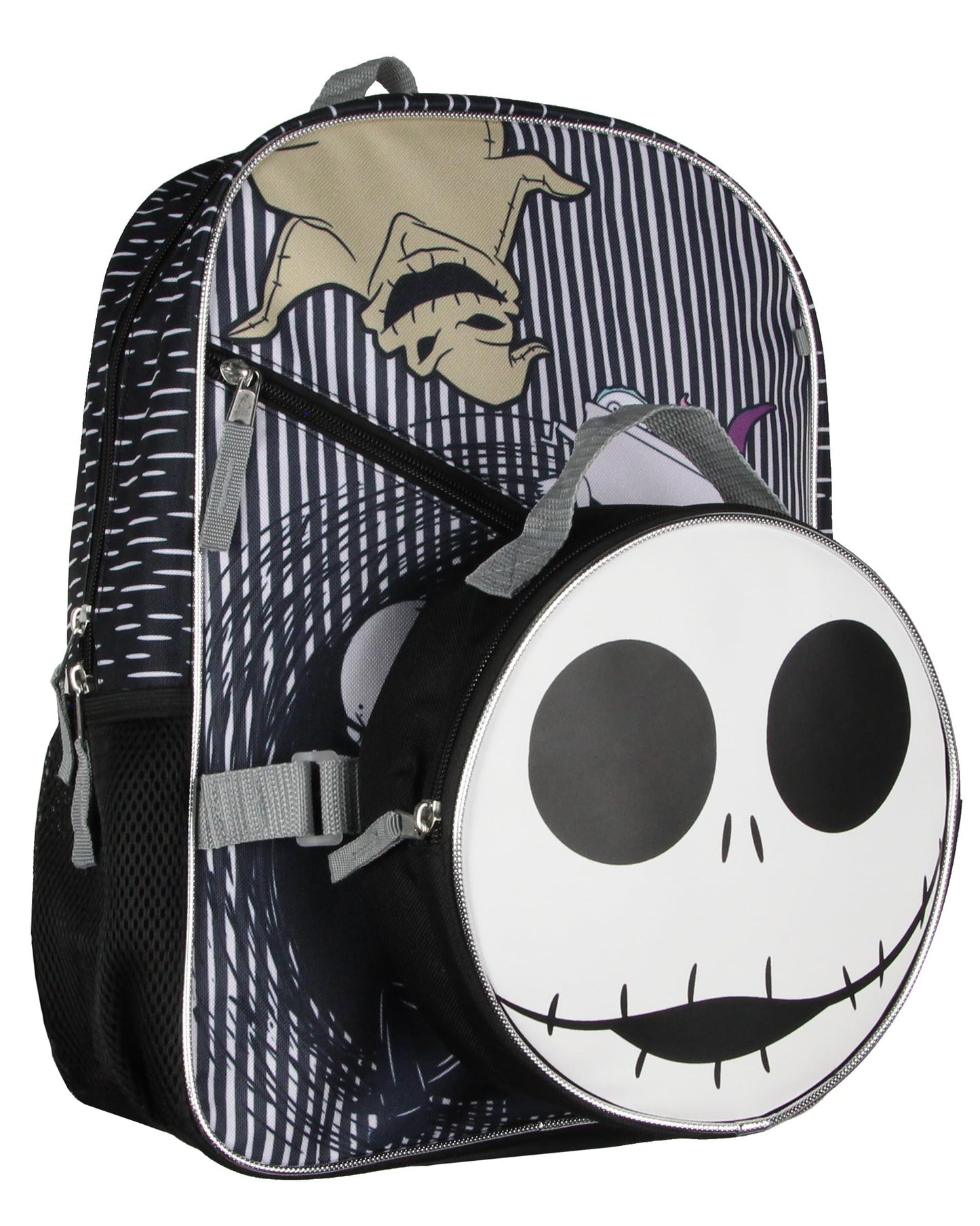 Disney Nightmare Before Christmas Jack Skellington 5 Pc Backpack Set With Lunch Box Pencil Case Carabiner And Keychain