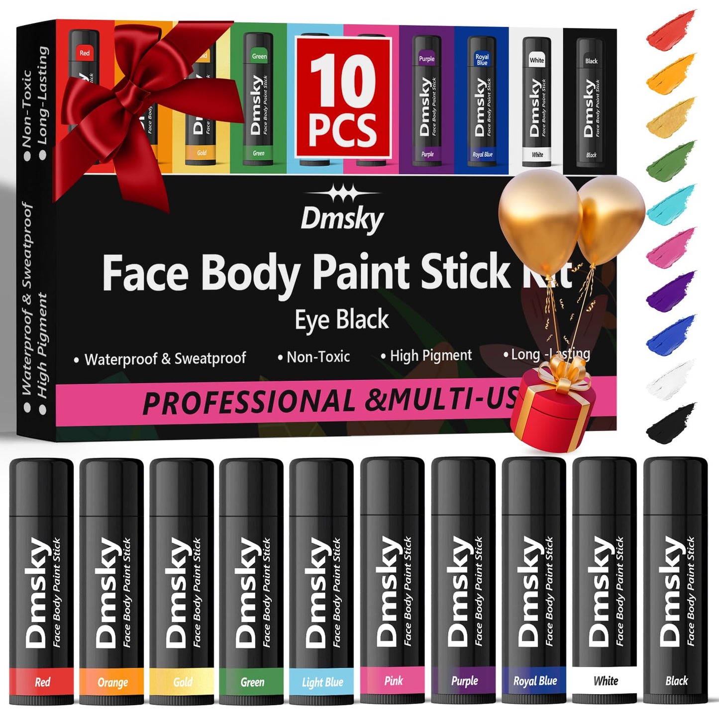 Dmsky 10 Packs Eye Black Sports Stick for Football, Baseball, Softball-Anti-Glare Face Body Paint Stick Kit,Water-Proof Eye Sports Paint Sticks,10