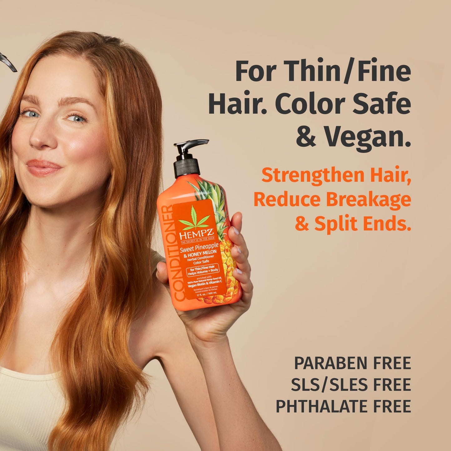 Hempz Biotin Conditioner - Sweet Pineapple & Honey Melon - For Thin/Fine Hair Growth & Strengthening of Dry, Damaged and Color Treated Hair