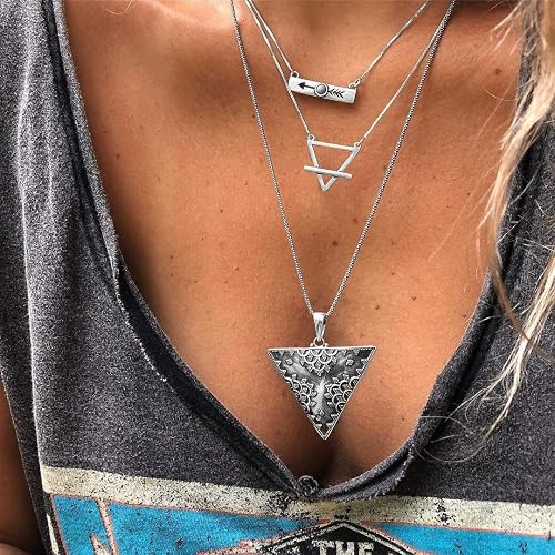 DoubleNine Ethnic Bohemian Silver Arrow Archer Pendant Retro Multistrand Necklace Hippy Vintage Jewelry for Women and Girls