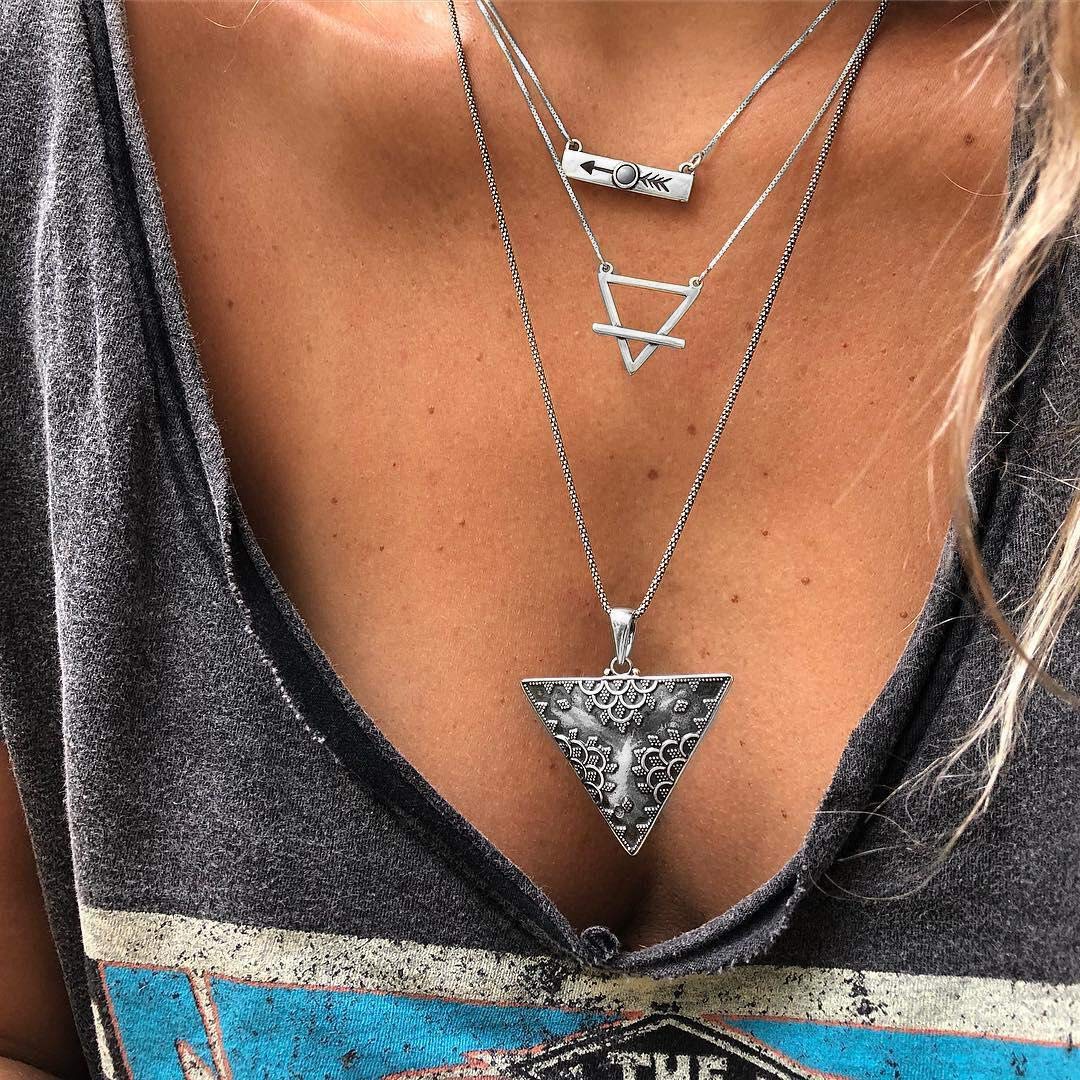 DoubleNine Ethnic Bohemian Silver Arrow Archer Pendant Retro Multistrand Necklace Hippy Vintage Jewelry for Women and Girls