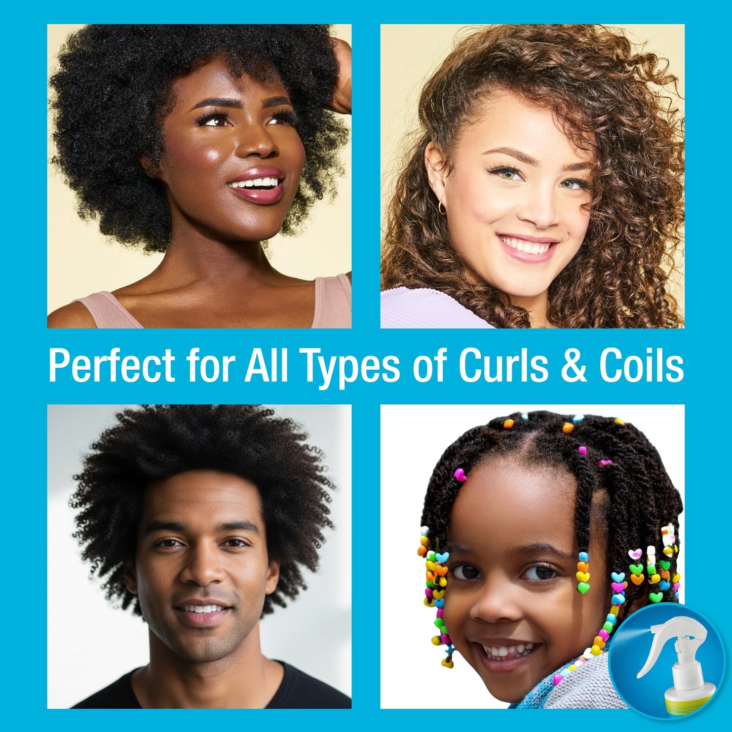 Naturaz Curly Hair Detangler Spray - Leave-In Conditioner Spray for Kids to Adults - Natural, Vegan - Softens Dry, Brittle, Damaged Curly and Coily
