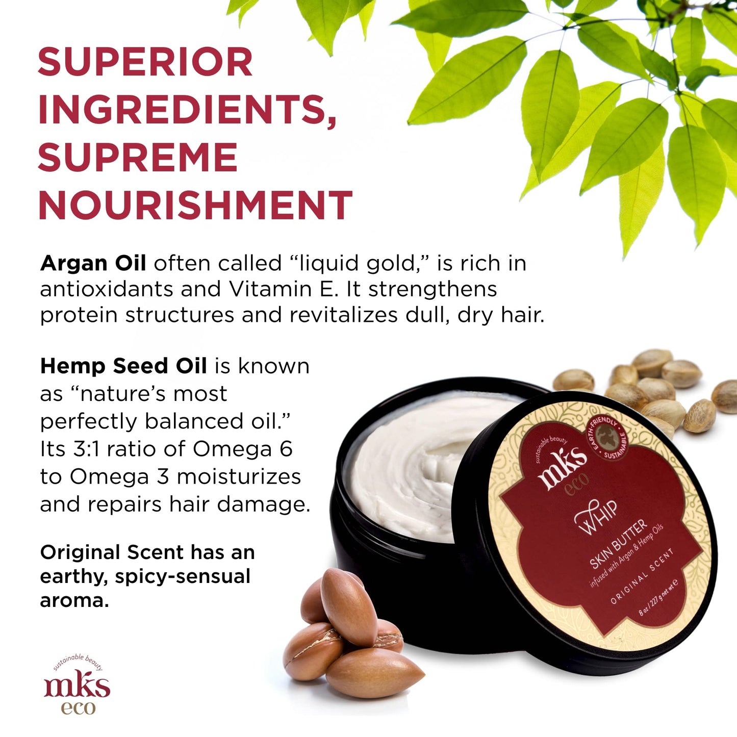 MKS eco Whip Skin Butter, Original Scent - 8 oz - Total Body Moisturizer - Moroccan Argan Oil, Hemp Seed Oil, Jojoba Oil, Shea Butter