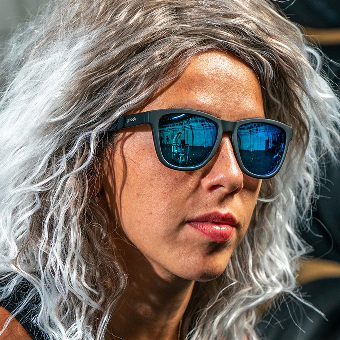 goodr Mick & Keith's Midnight Ramble Polarized Sunglasses for Men & Women, Medium Sized (OG), Black Solid Frame with Blue Mirrored Reflective Lenses