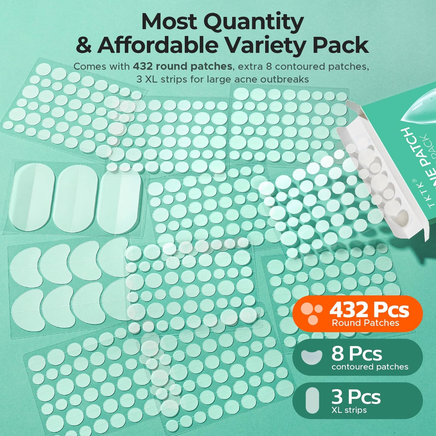 TKTK 443 Count Pimple Patches for Face, Hydrocolloid Acne Patch Bulk, Acne Stickers for Covering Cheeks, Forehead, Chin Blemishes Zit Breakouts Beauty and Personal Care TKTK