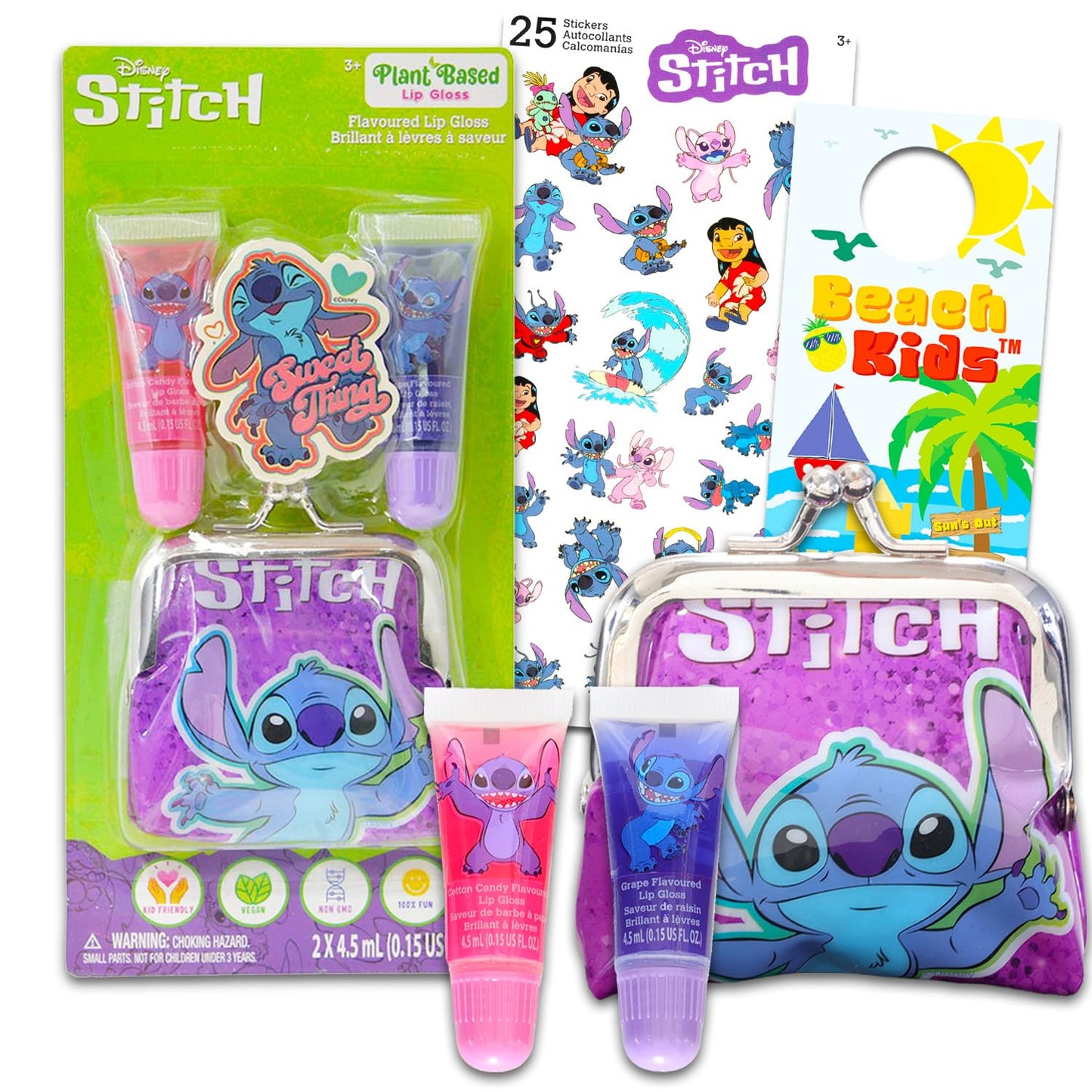 Stitch Lip Gloss Tubes - Bundle with 2 Lilo & Stitch Lip Gloss in Assorted Flavors for Party Favors Plus Coin Purse, Stickers, More | Lilo & Stitch