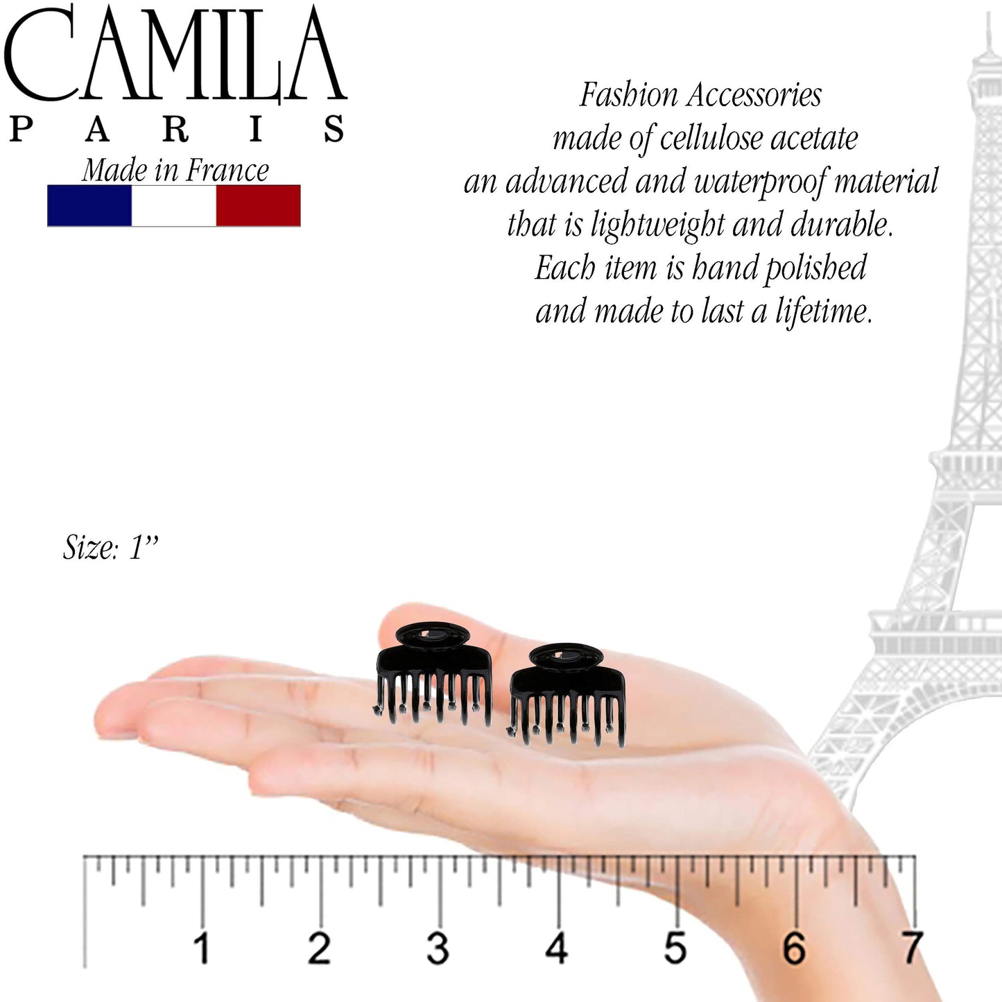 Camila Paris CP2/2 French Hair Clip for Women, Set of 2 Small 1 inch Girls Hair Claw Clips Jaw Fashion Durable and Styling Hair Accessories for Women