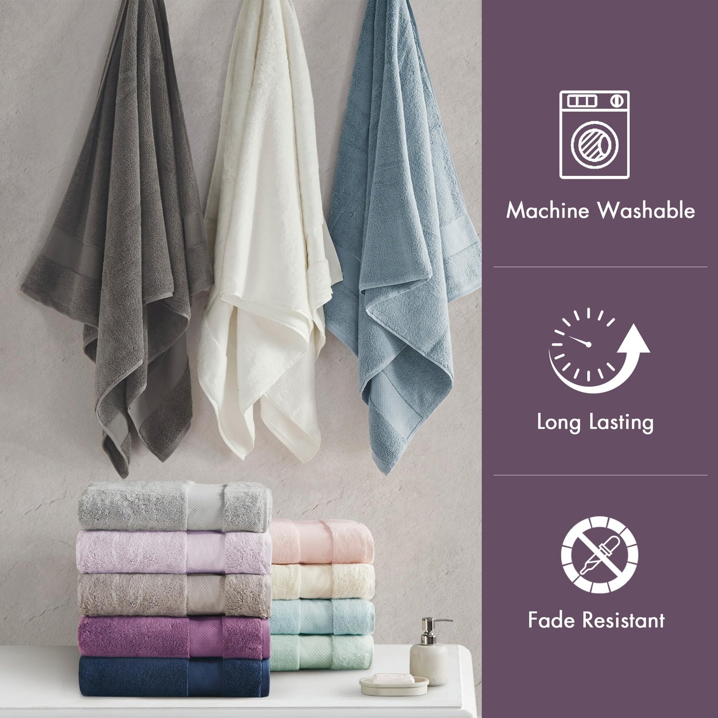 Madison Park Turkish 100% Cotton Towel Set, 600Gsm Luxury Premium Weight, Soft Absorbent Hotel Bathroom Shower Hand Face Washcloths, Assorted Sizes…