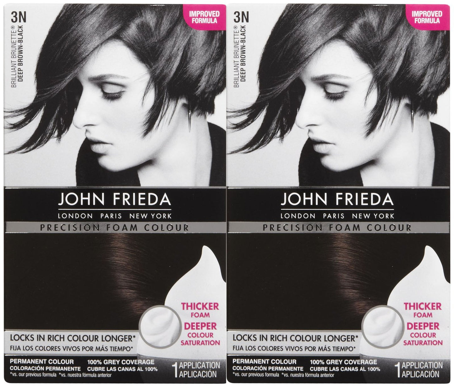John Frieda Precision Foam Hair Colour, Deep Brown Black 3N, 2 pk