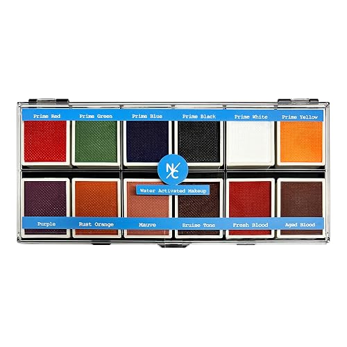 Narrative Cosmetics FX 12-Color Palette - Water-Activated Face & Body Paint for SFX, Theater, Cosplay - High-Pigment, Blendable SFX Makeup
