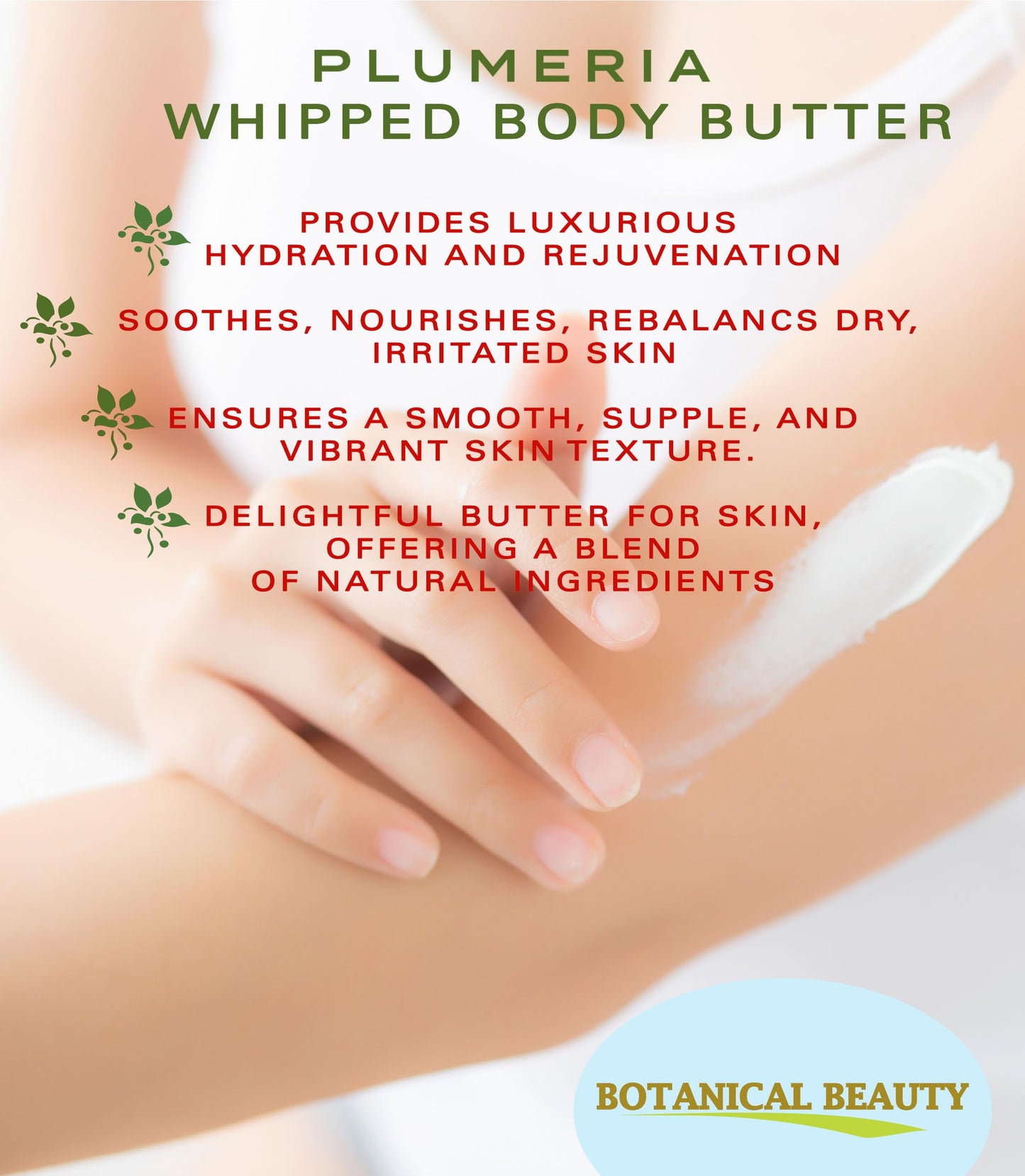 Botanical Beauty PLUMERIA WHIPPED BODY BUTTER with Shea Butter, Cocoa Butter, Coconut Oil for All Skin Types, for Dry, Sensitive Skin. Moisturizing
