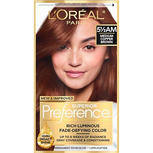 L'Oreal Paris Superior Preference Luminous Fade-Defying Permanent Hair Color, Hair Dye For Up to 9 Weeks of Radiance, Medium Amber Copper Brown 5.5AM