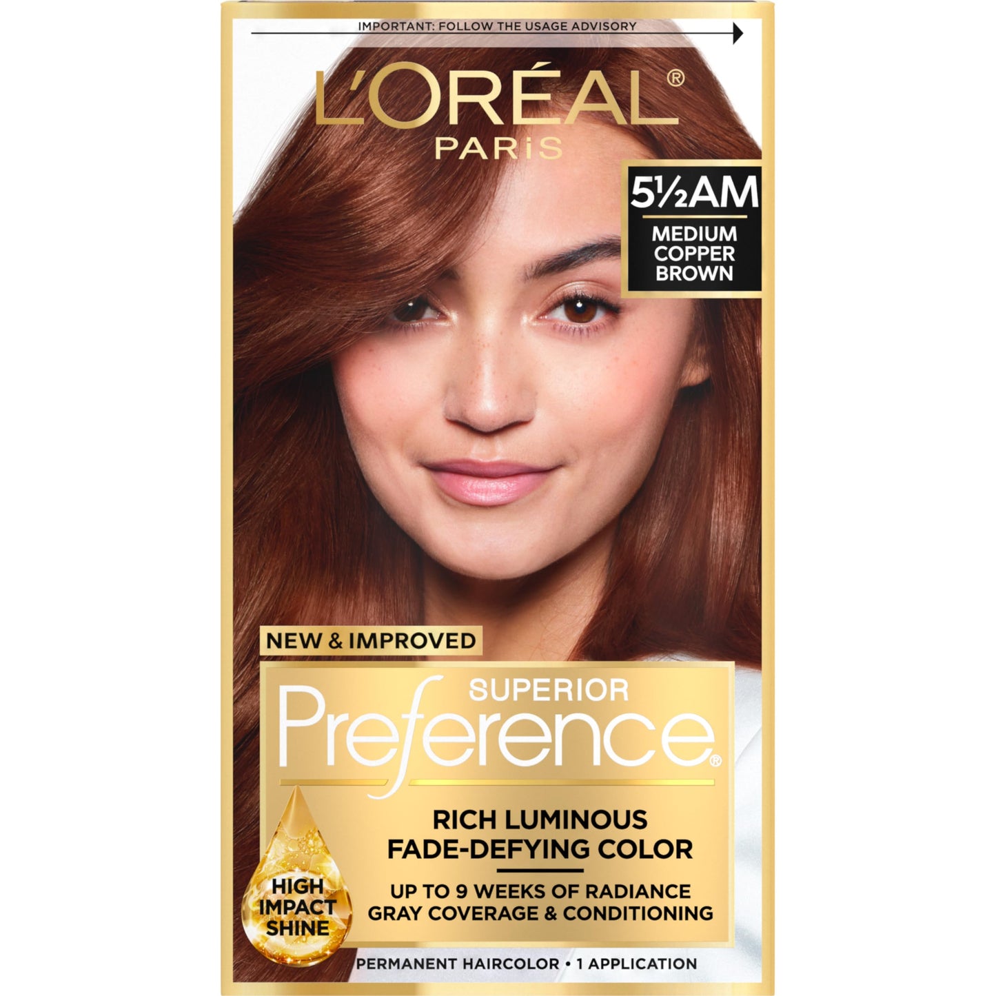 L'Oreal Paris Superior Preference Luminous Fade-Defying Permanent Hair Color, Hair Dye For Up to 9 Weeks of Radiance, Medium Amber Copper Brown 5.5AM