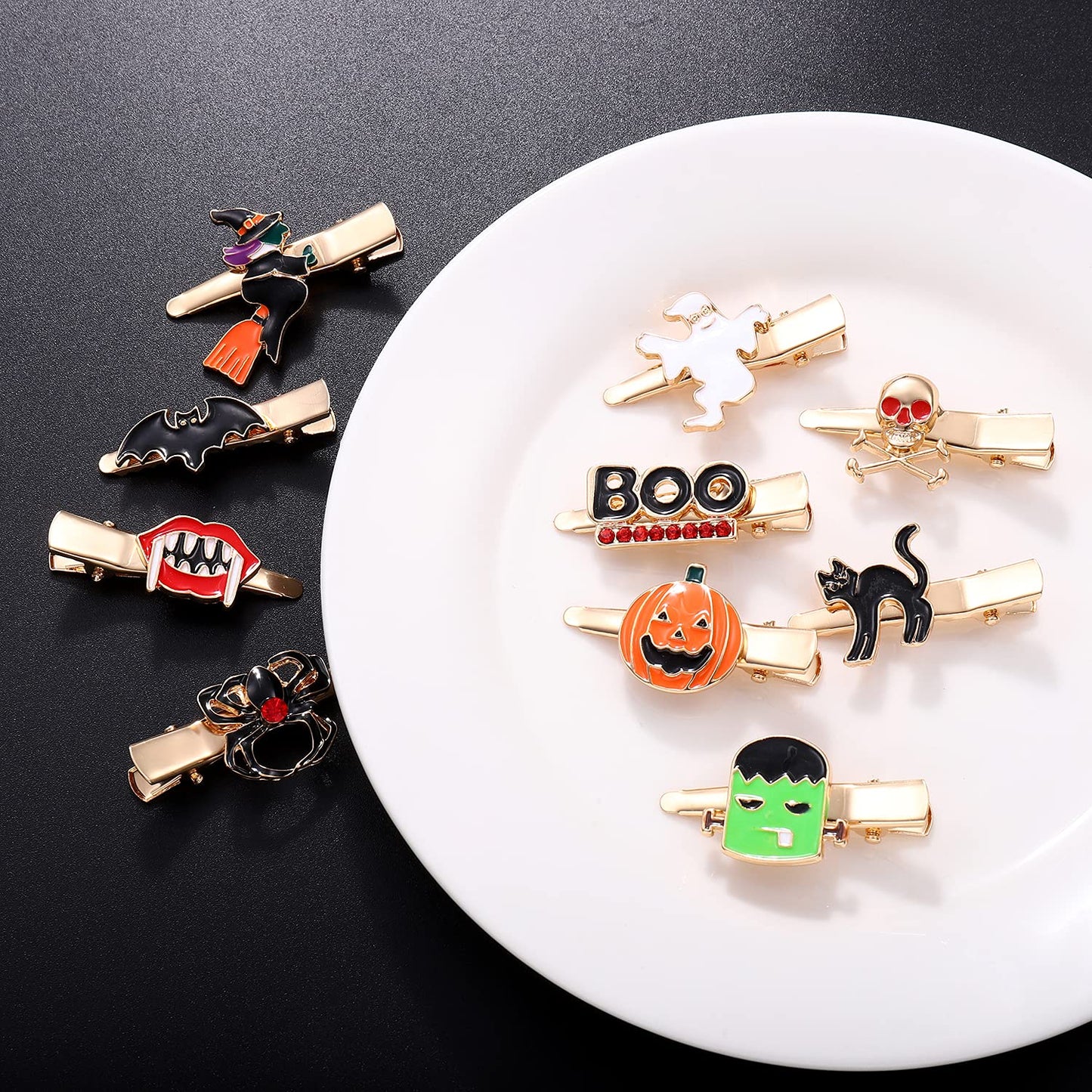 10PCS Halloween Hair Clips for Women Cute Spider Pumpkin Ghost Cat Duckbill Hairpins Small Gothic Alligator Clips Halloween Costume Party Hair