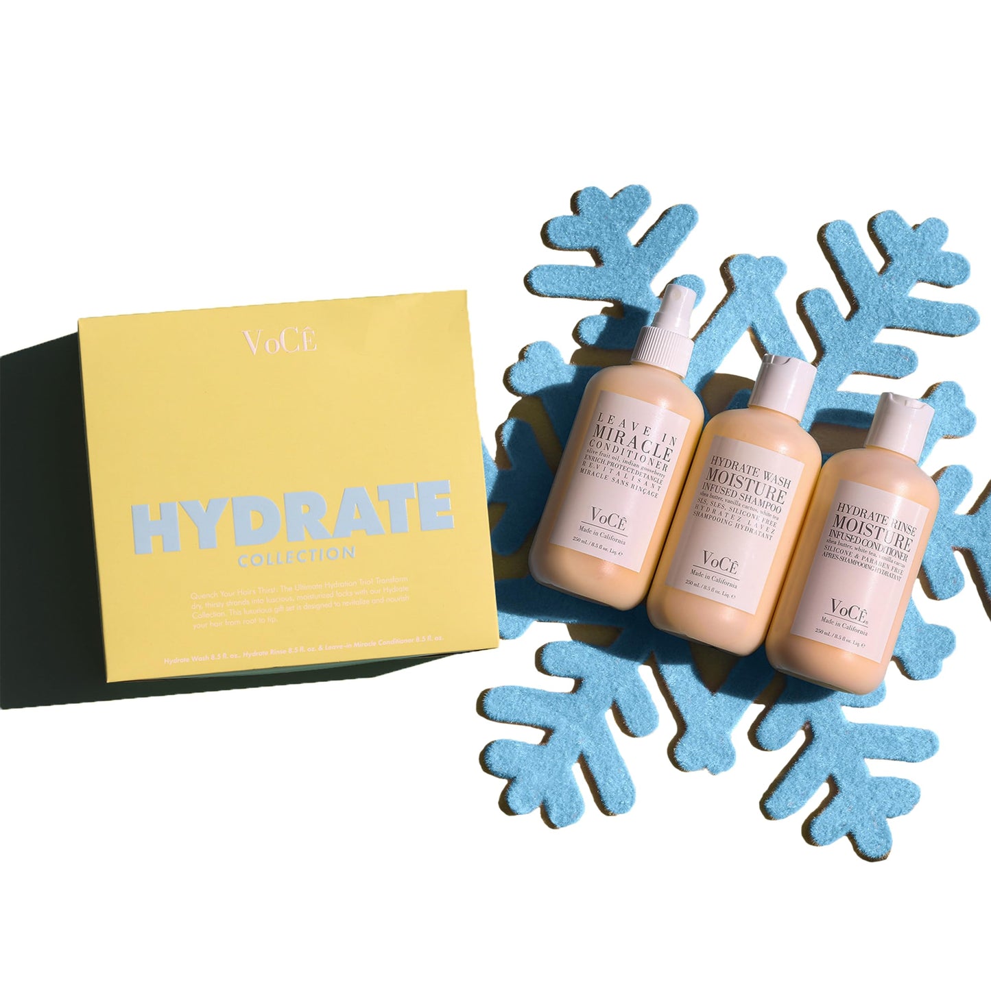 VoCÊ Haircare Hydrate Collection Gift Set | Moisturizing Shampoo, Rinse & Leave-In Conditioner | Vegan, Non-Toxic, Cruelty-Free Haircare for Dry Hair