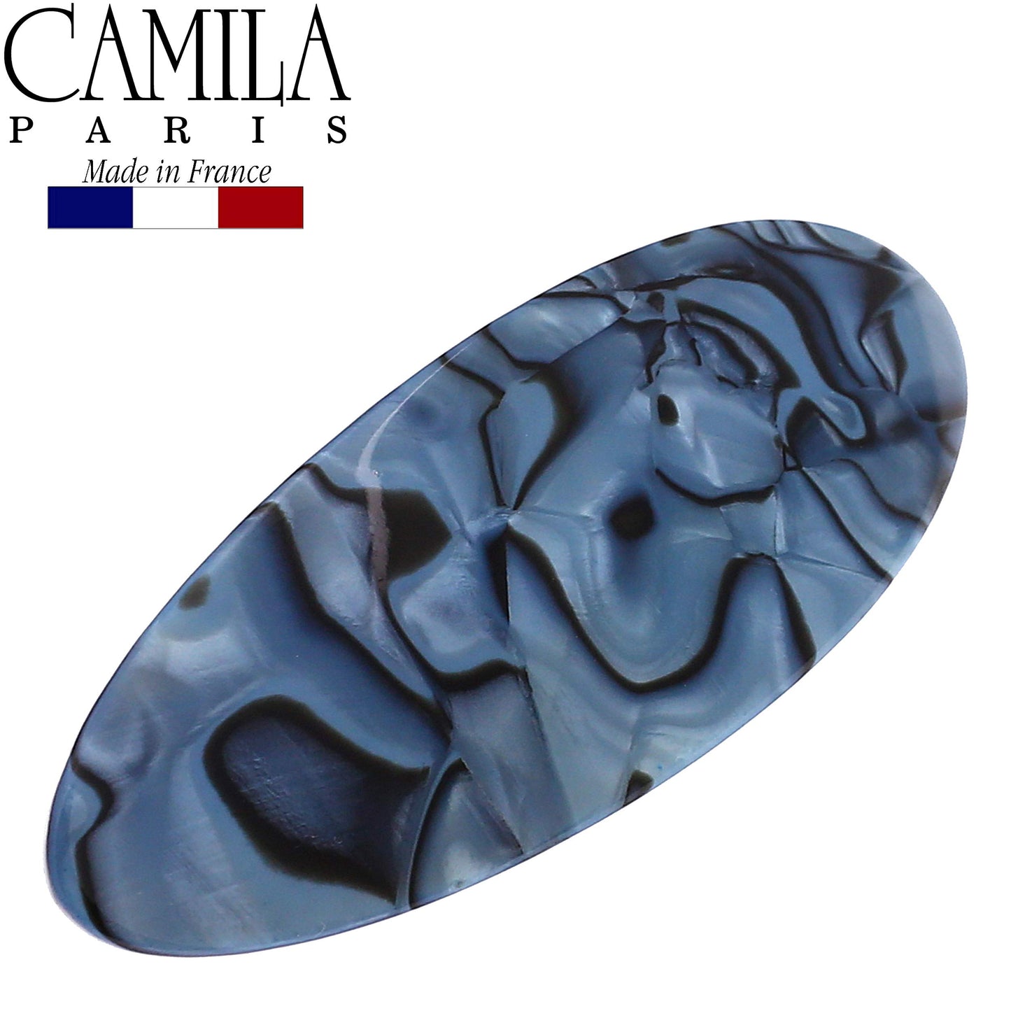 Camila Paris CP2984 French Hair Barrette Clip Handmade Oval Blue, Strong Hold Grip Hair Clips for Women, No Slip Rubberized Metal Closure, Durable