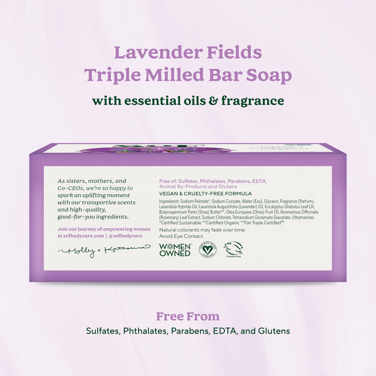 South Of France SoF Triple Milled Bar Soap - With Coconut Oil & Organic Shea Butter- Vegan & Non GMO- Free From Phthalates, Sulfates & Parabens
