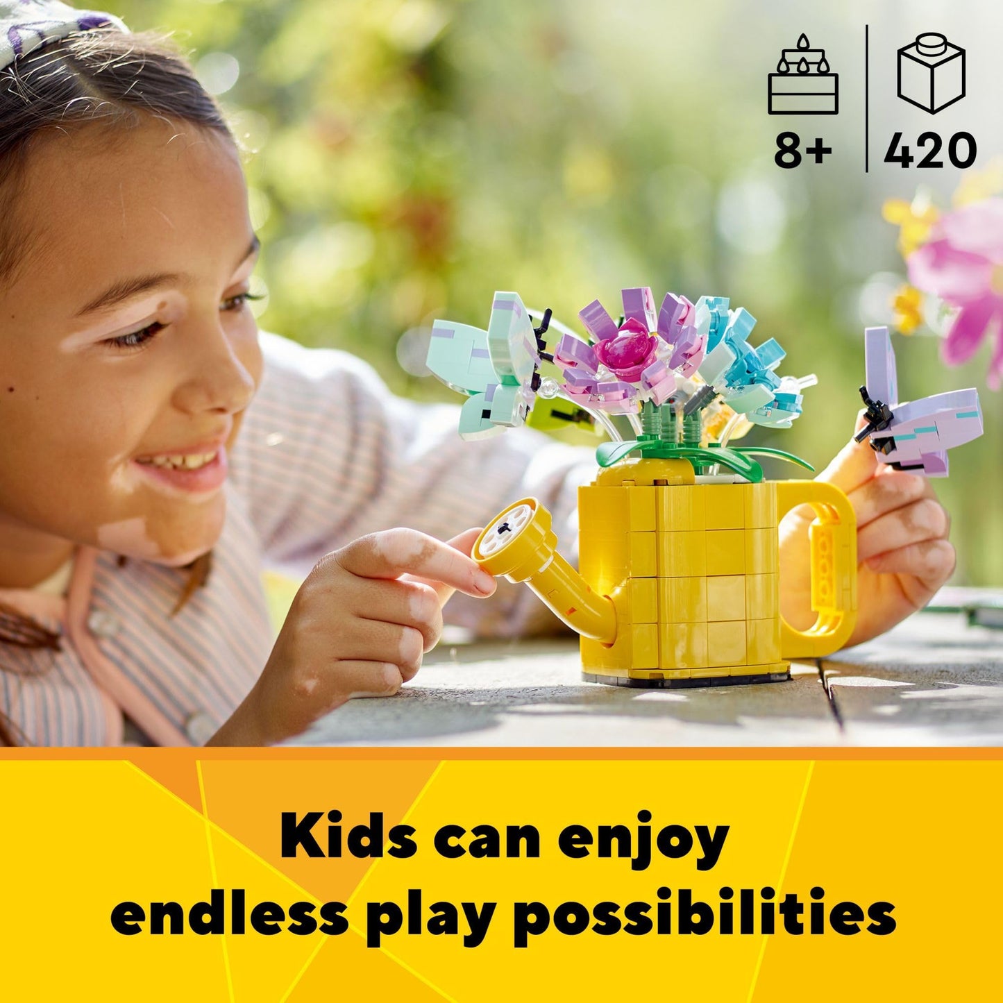 LEGO Creator 3 in 1 Flowers in Watering Can 31149, Buildable Toy Set for Kids Ages 8+, Rebuild into Rain Boots or Birds, Fun Creative Gift