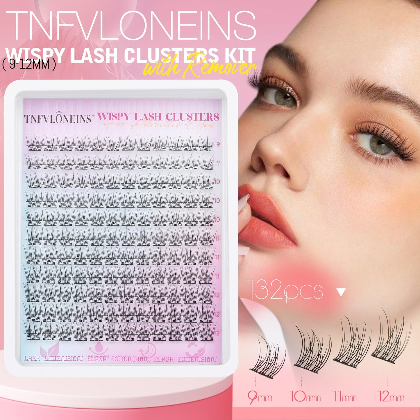 Wispy Lash Clusters Kit Natural Lash Extension Kit 9-12MM Cluster Eyelash Extensions Kit DIY Eyelash Extension Kit Individual Lashes Clusters Eyelash Beauty and Personal Care TNFVLONEINS