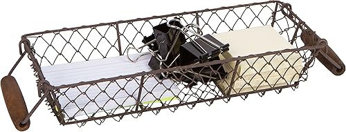 12.2" Vintage Rectangle Wire Basket With Wood Handles by Trademark Innovations